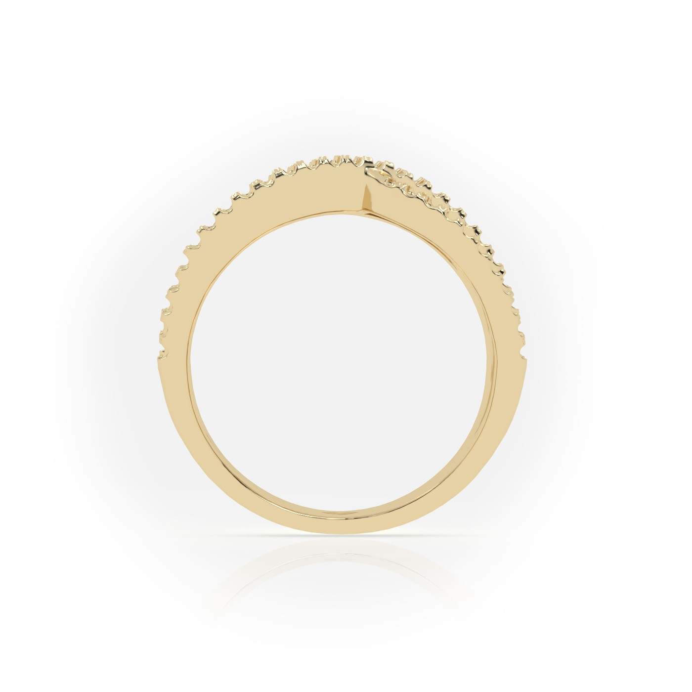 18k yellow gold  round cut scallop set cross designer diamond wedding band Photos & images
