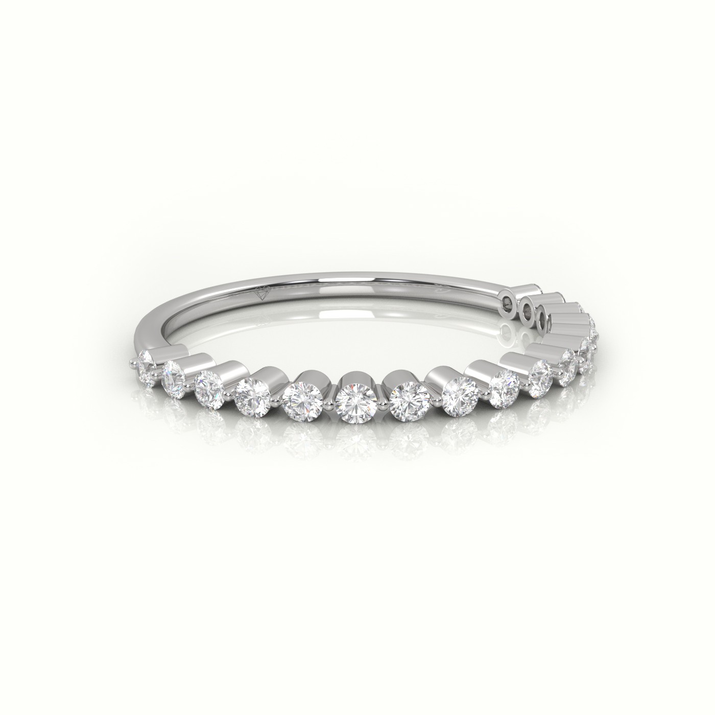 18k white gold  round cut diamond bar setting half eternity wedding band Photos & images