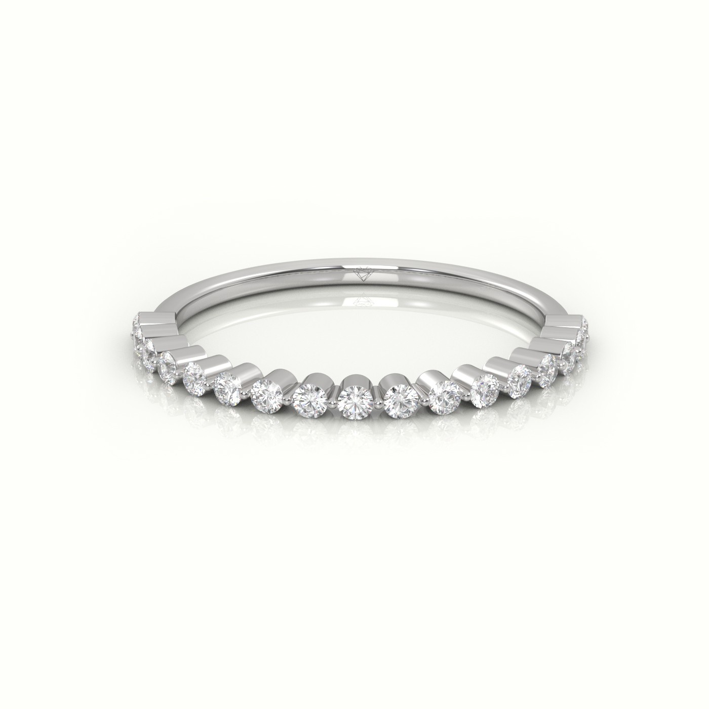 18k white gold  round cut diamond bar setting half eternity wedding band