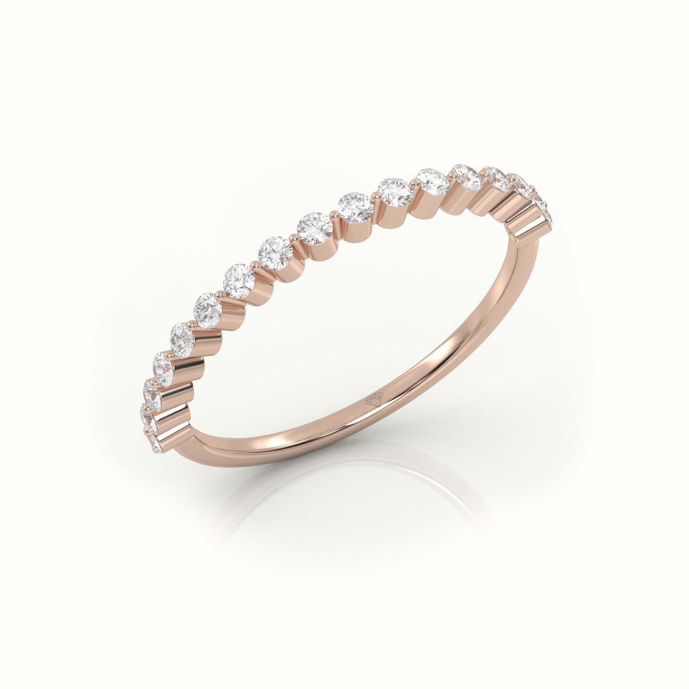 18k rose gold  round cut diamond bar setting half eternity wedding band Photos & images