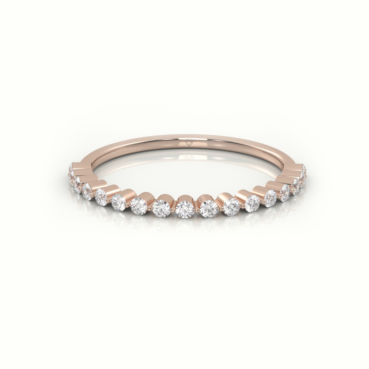 18k rose gold  round cut diamond bar setting half eternity wedding band