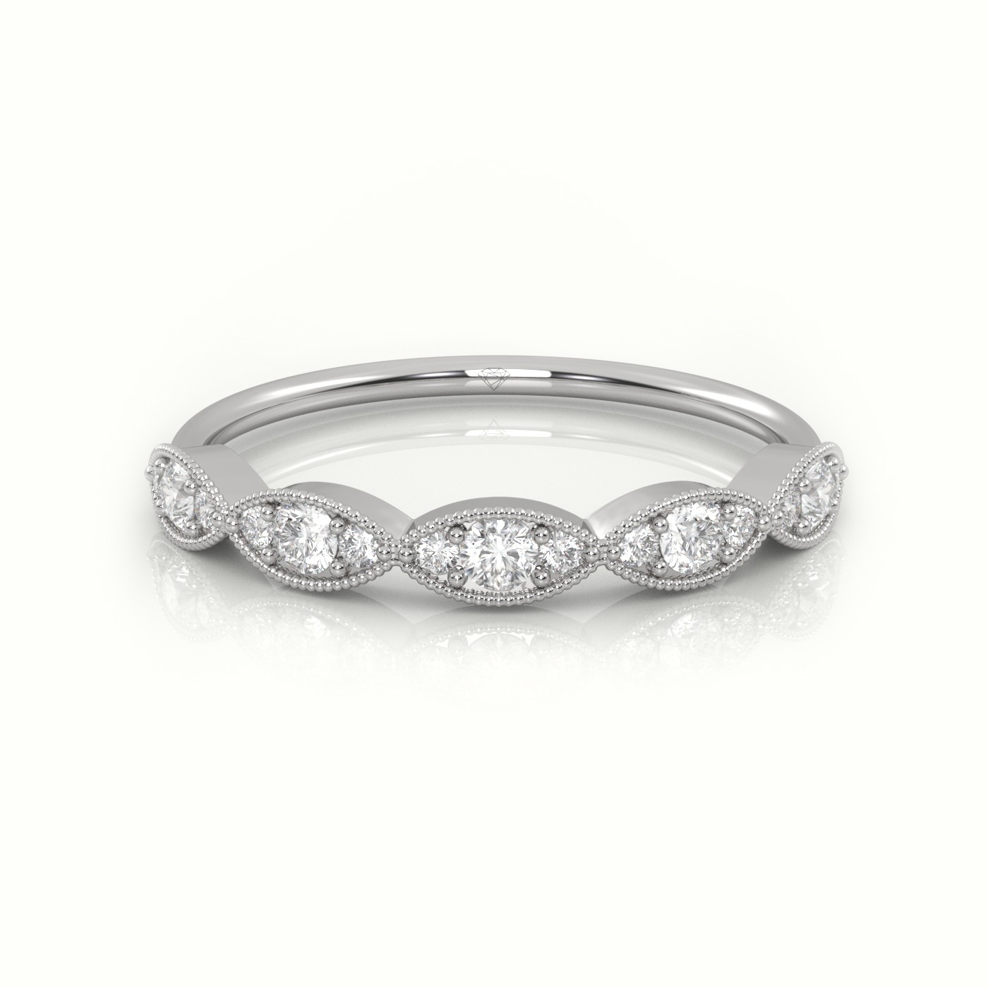 18k white gold  round cut diamond infinity design milgrain setting ring