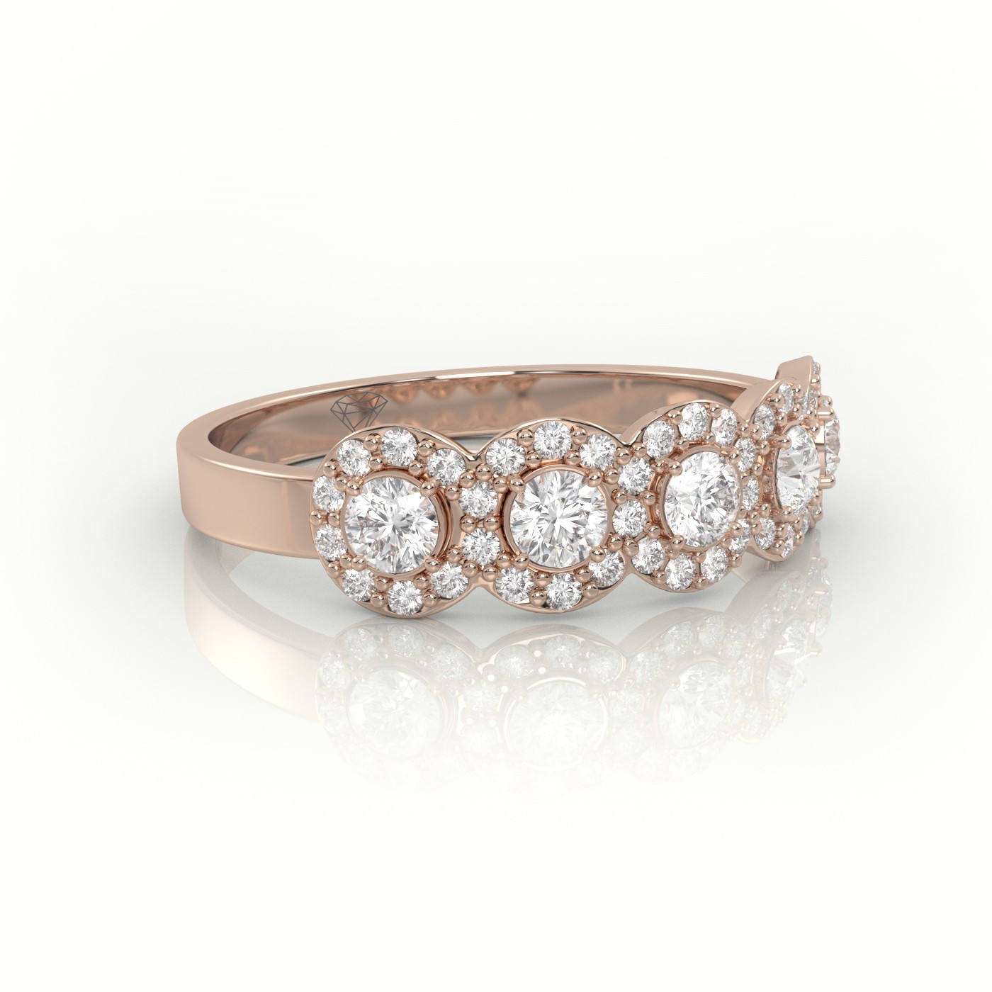 18k rose gold  round cut diamond halo designer ring Photos & images