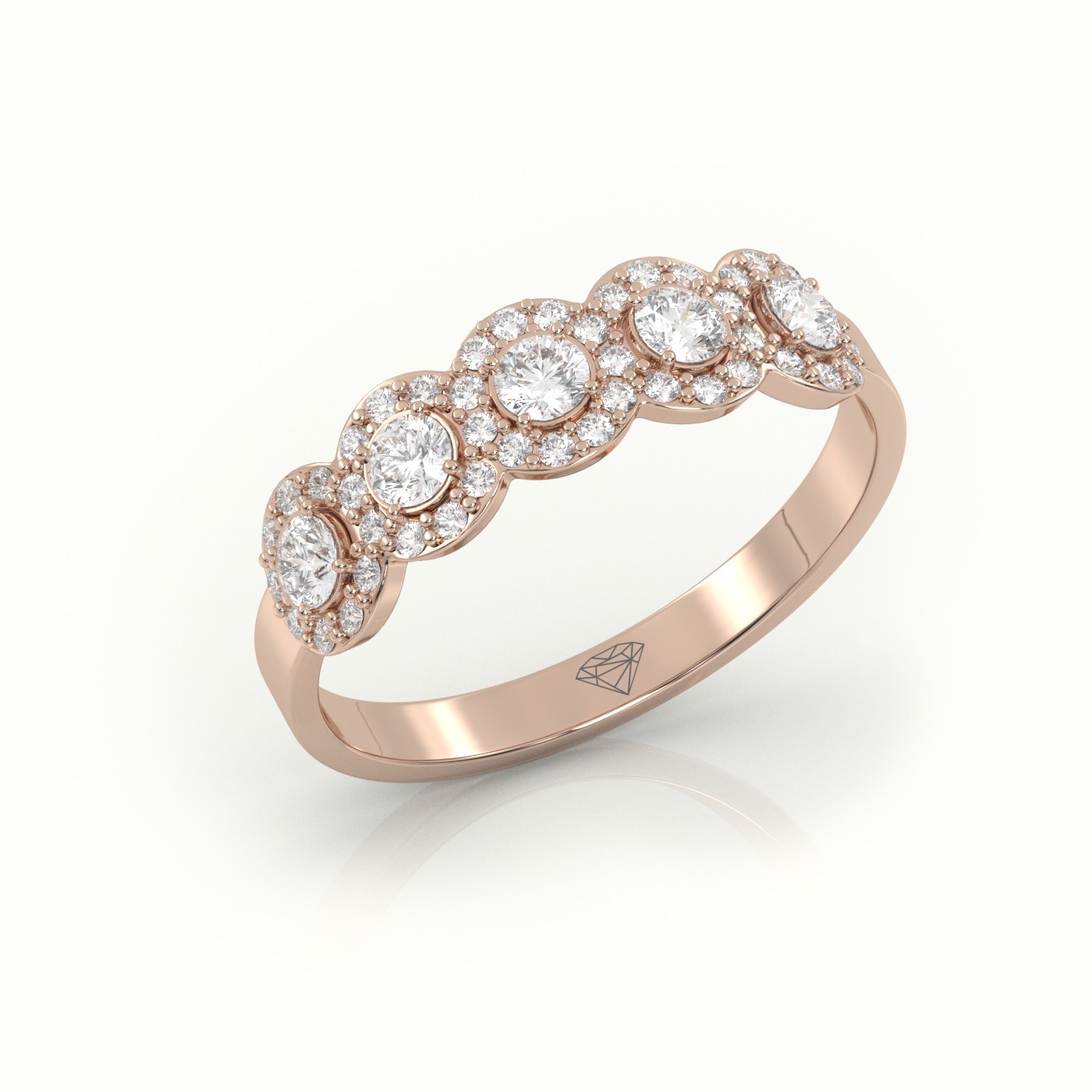 18k rose gold  round cut diamond halo designer ring Photos & images