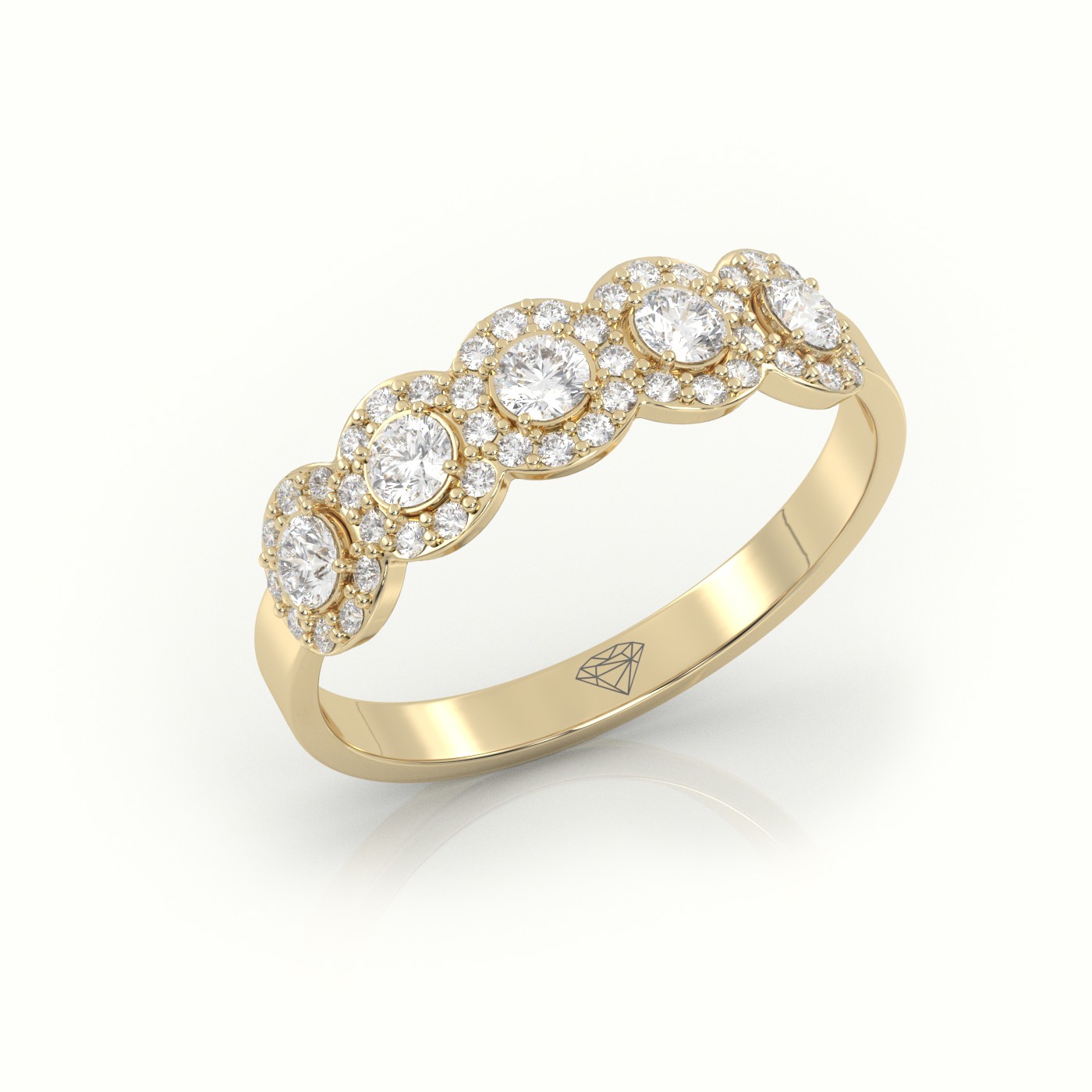 18k yellow gold  round cut diamond halo designer ring Photos & images