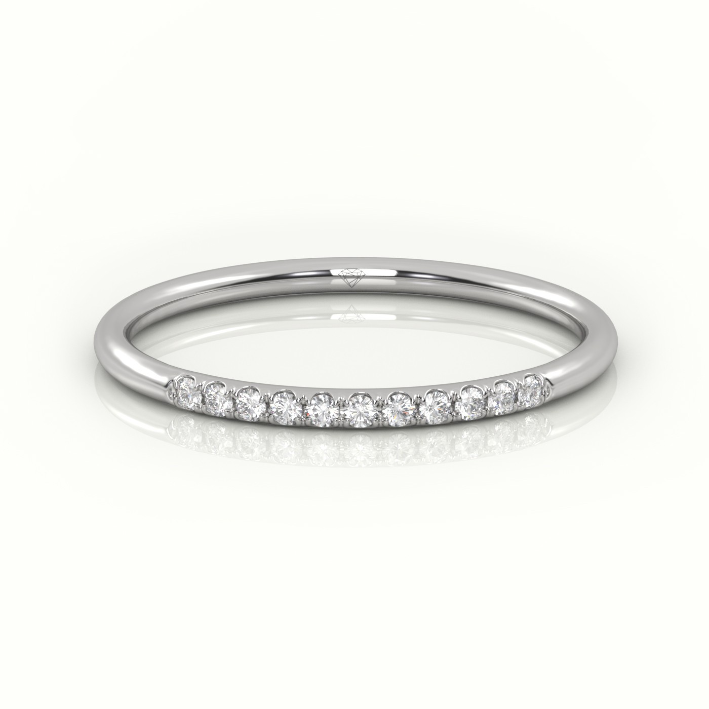 18k white gold  round cut diamond scallop setting half eternity wedding band