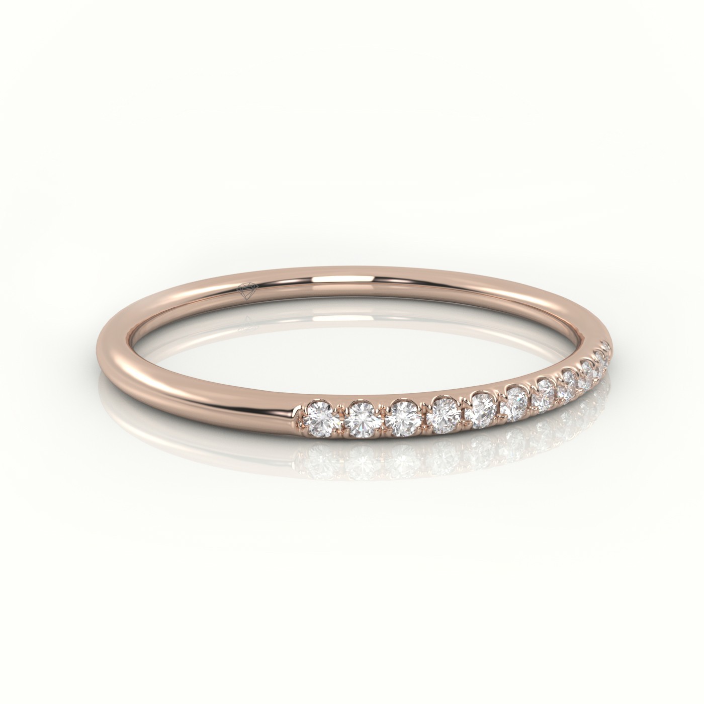 18k rose gold  round cut diamond scallop setting half eternity wedding band Photos & images