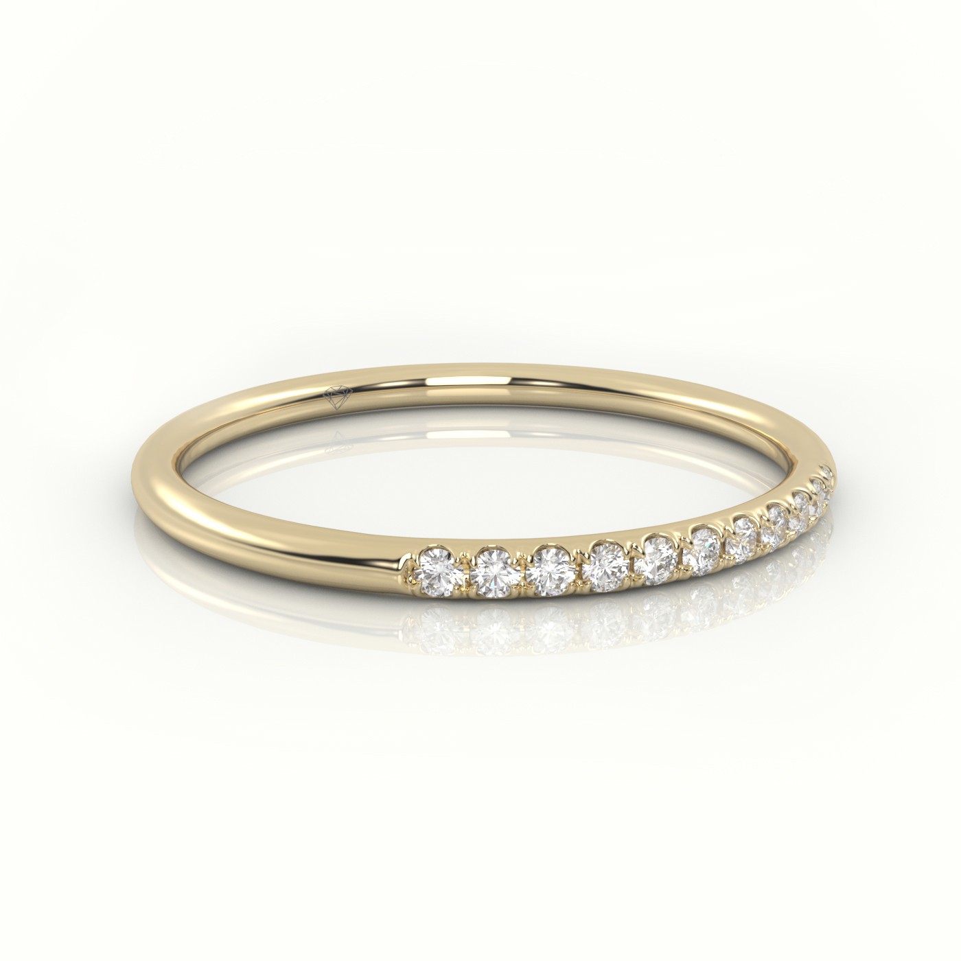 18k yellow gold  round cut diamond scallop setting half eternity wedding band Photos & images