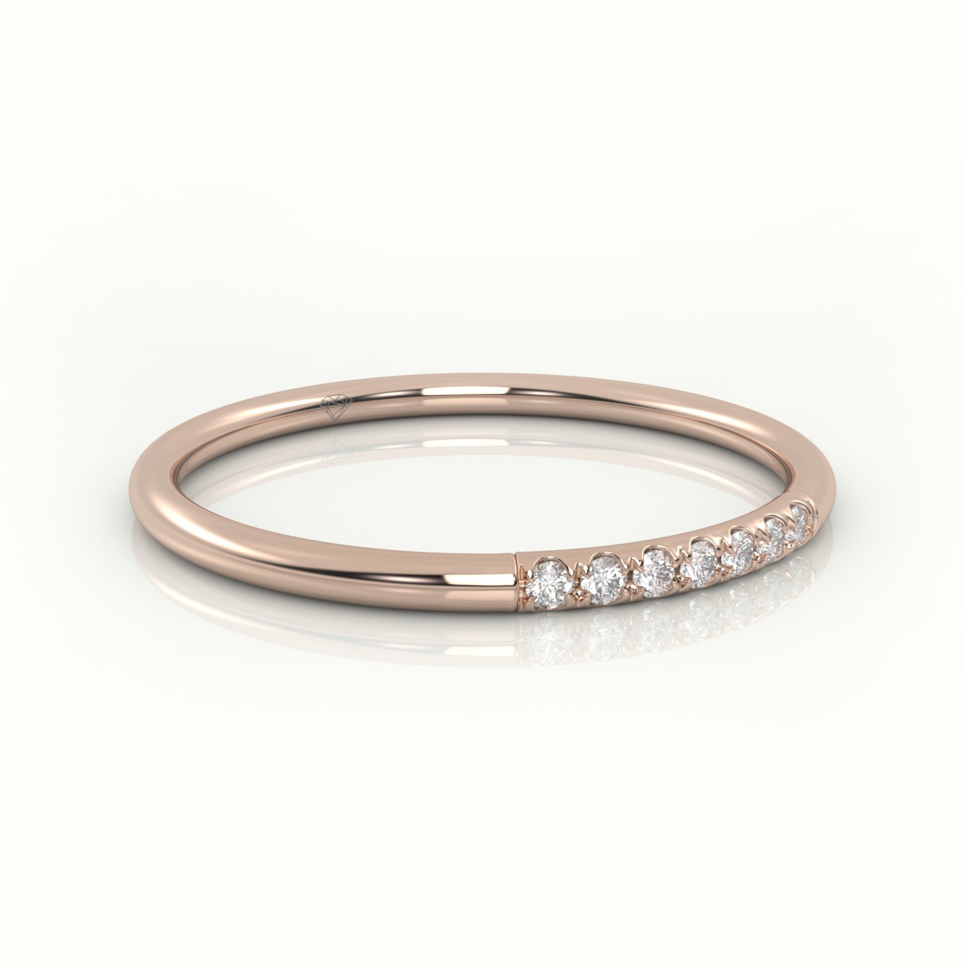 18k rose gold  round cut diamond highly polished half eternity wedding band Photos & images