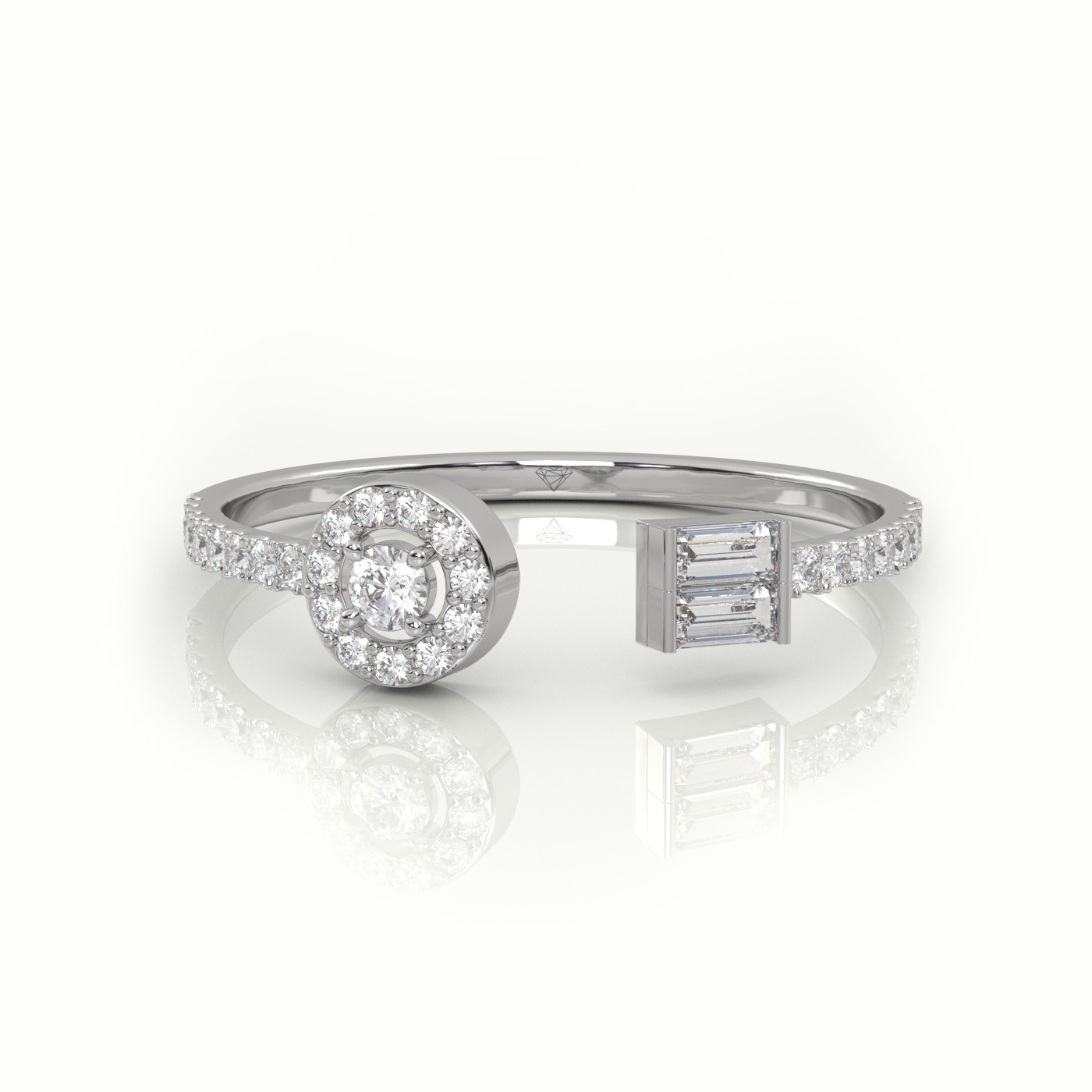 18k white gold  round & emerald cut diamond open pave setting ring