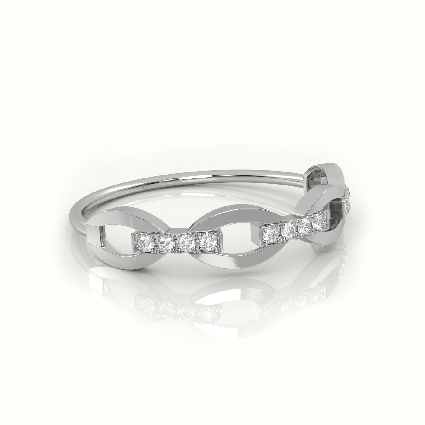 18k white gold  round cut diamond infinity style designer ring Photos & images