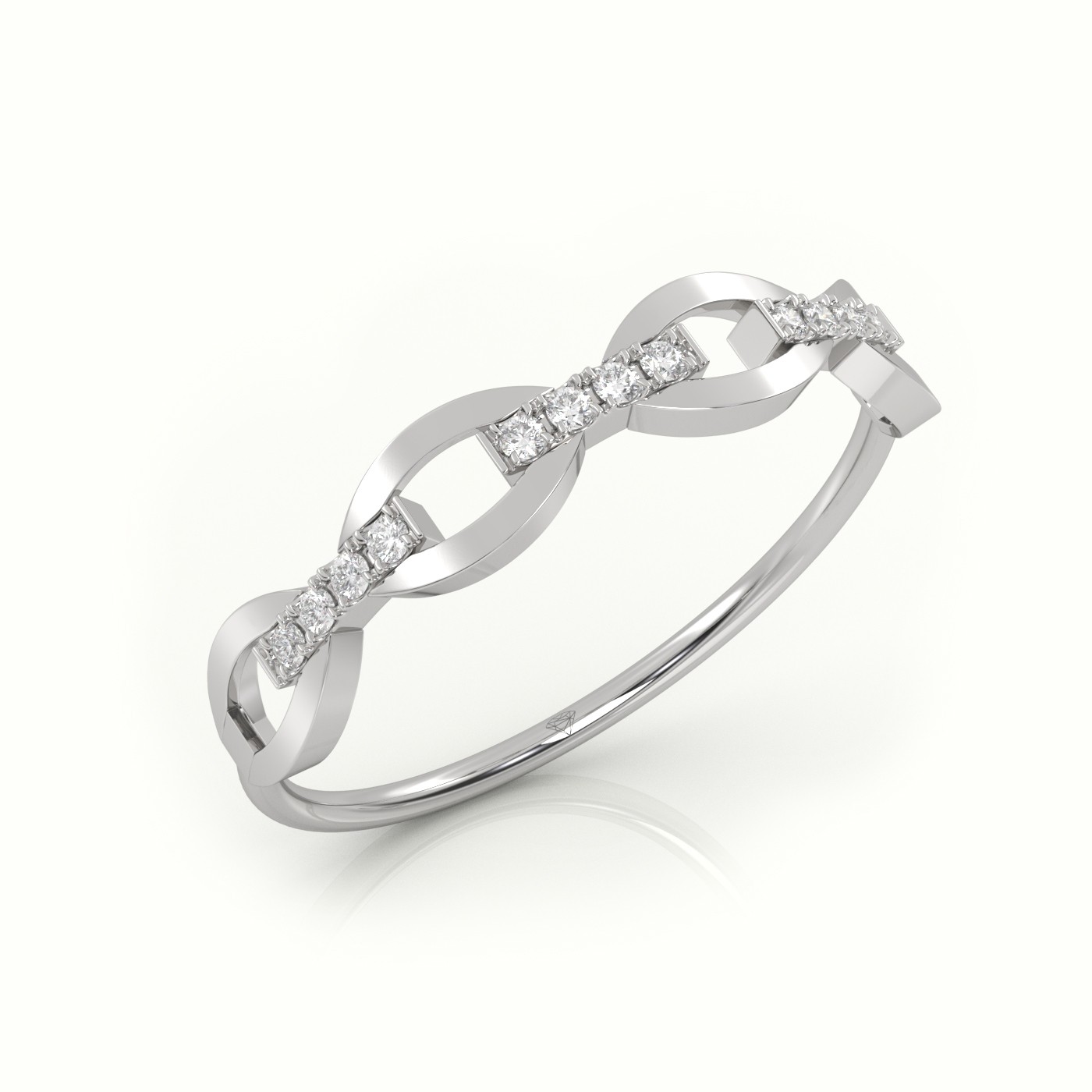 18k white gold  round cut diamond infinity style designer ring Photos & images