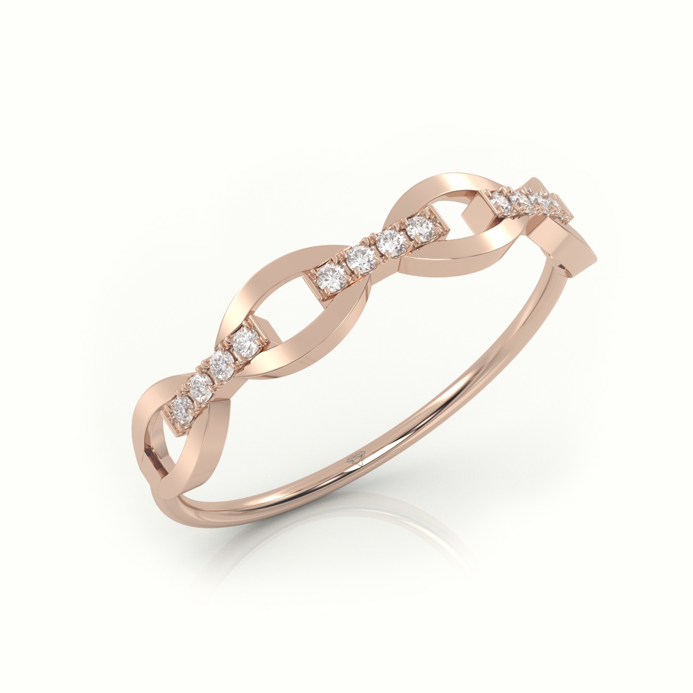 18k rose gold  round cut diamond infinity style designer ring Photos & images