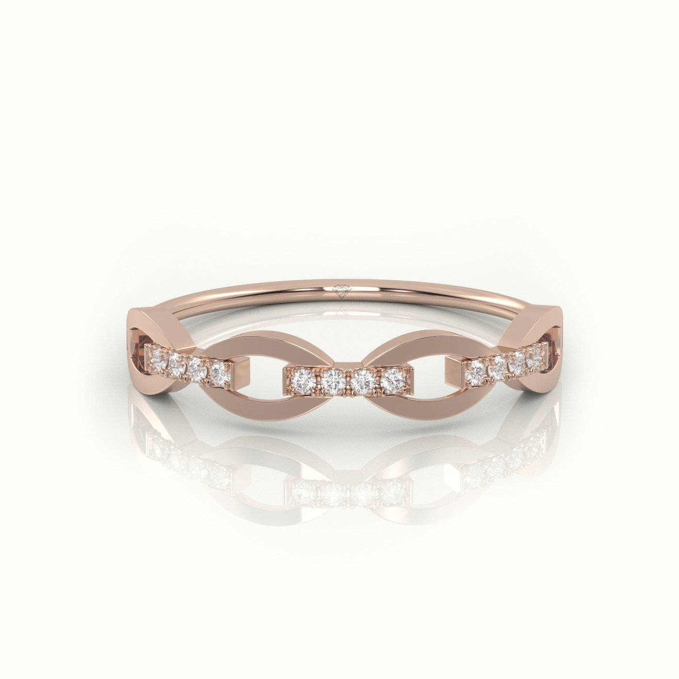 18k rose gold  round cut diamond infinity style designer ring