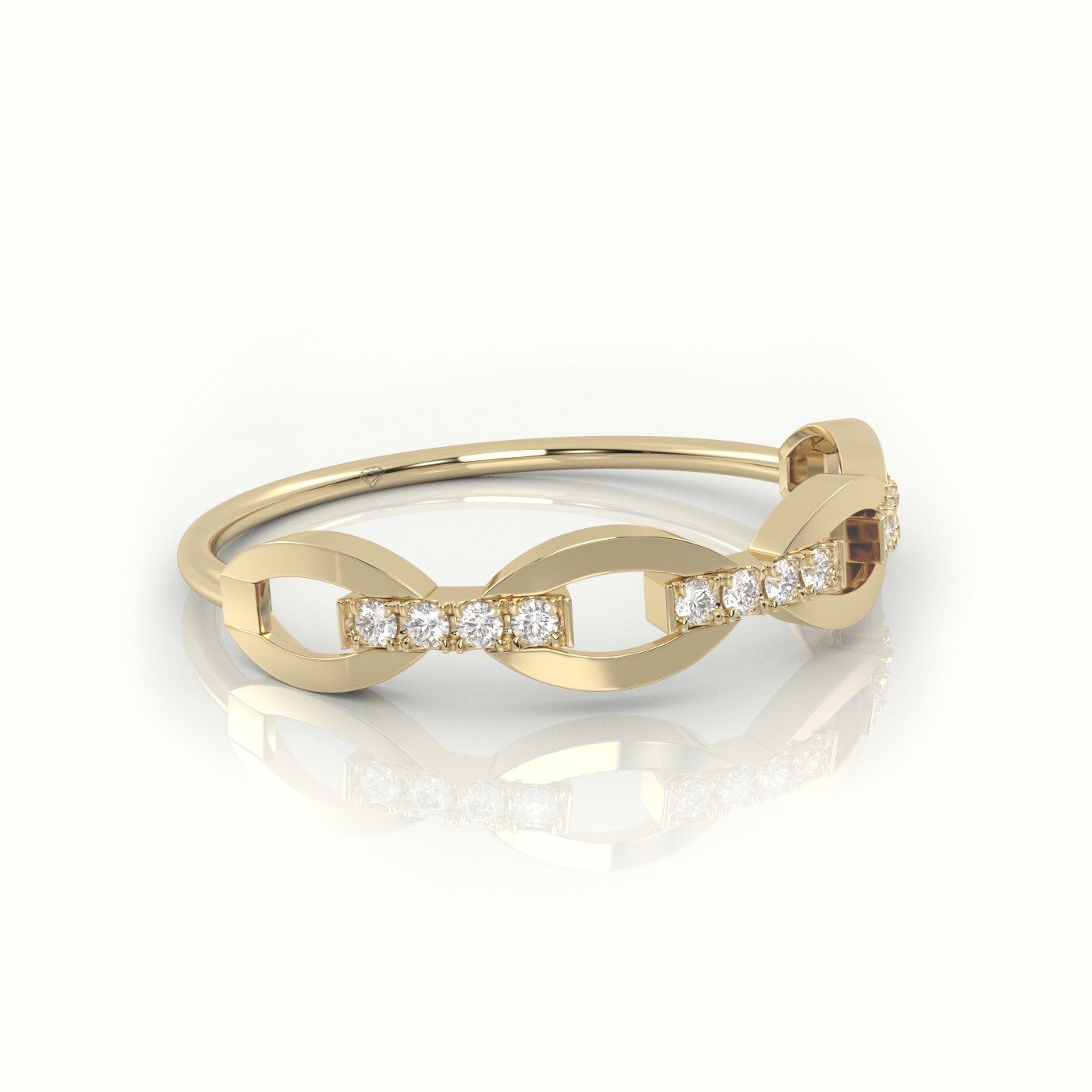 18k yellow gold  round cut diamond infinity style designer ring Photos & images