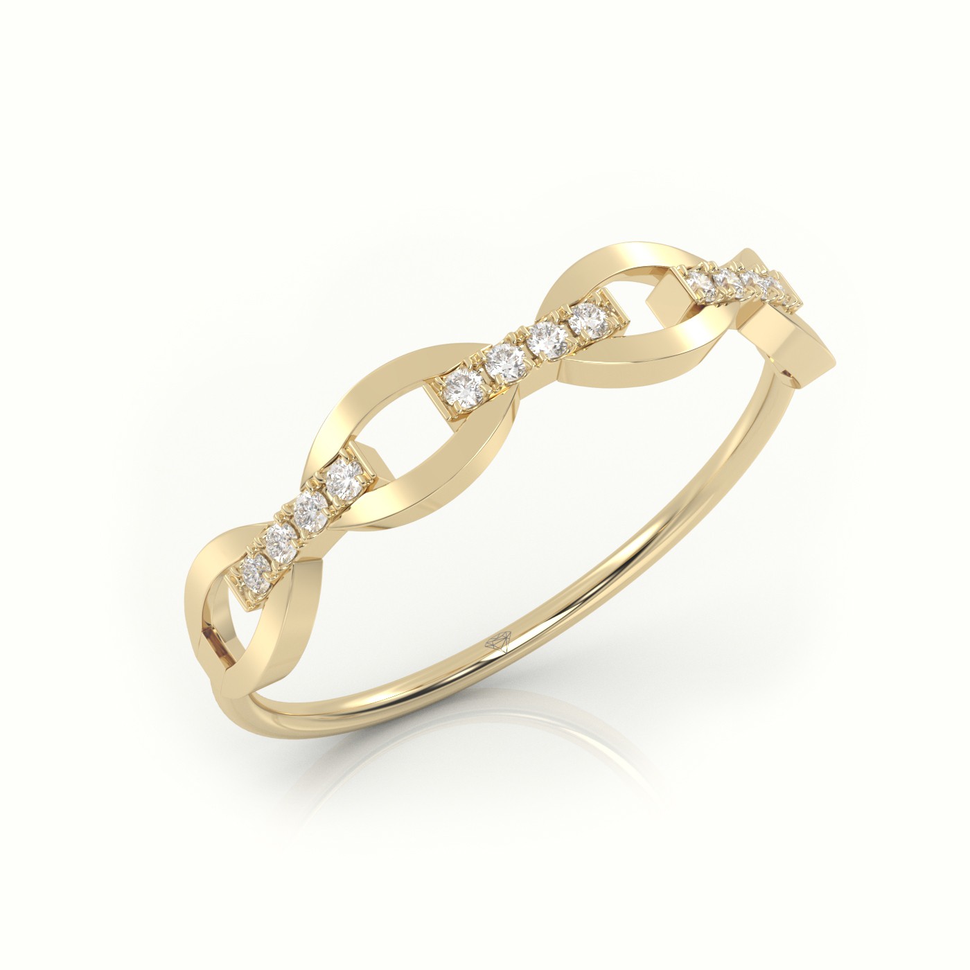 18k yellow gold  round cut diamond infinity style designer ring Photos & images