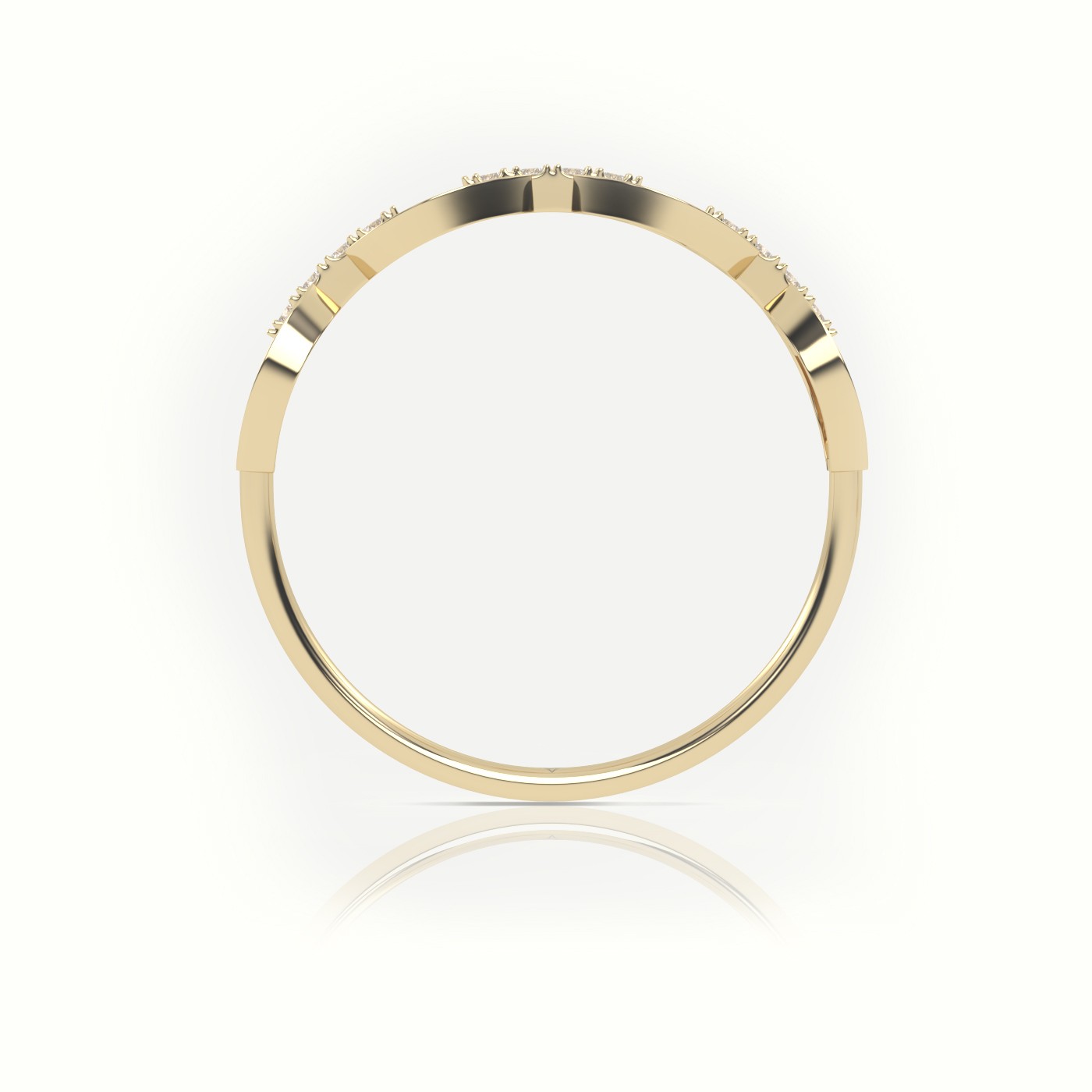 18k yellow gold  round cut diamond infinity style designer ring Photos & images