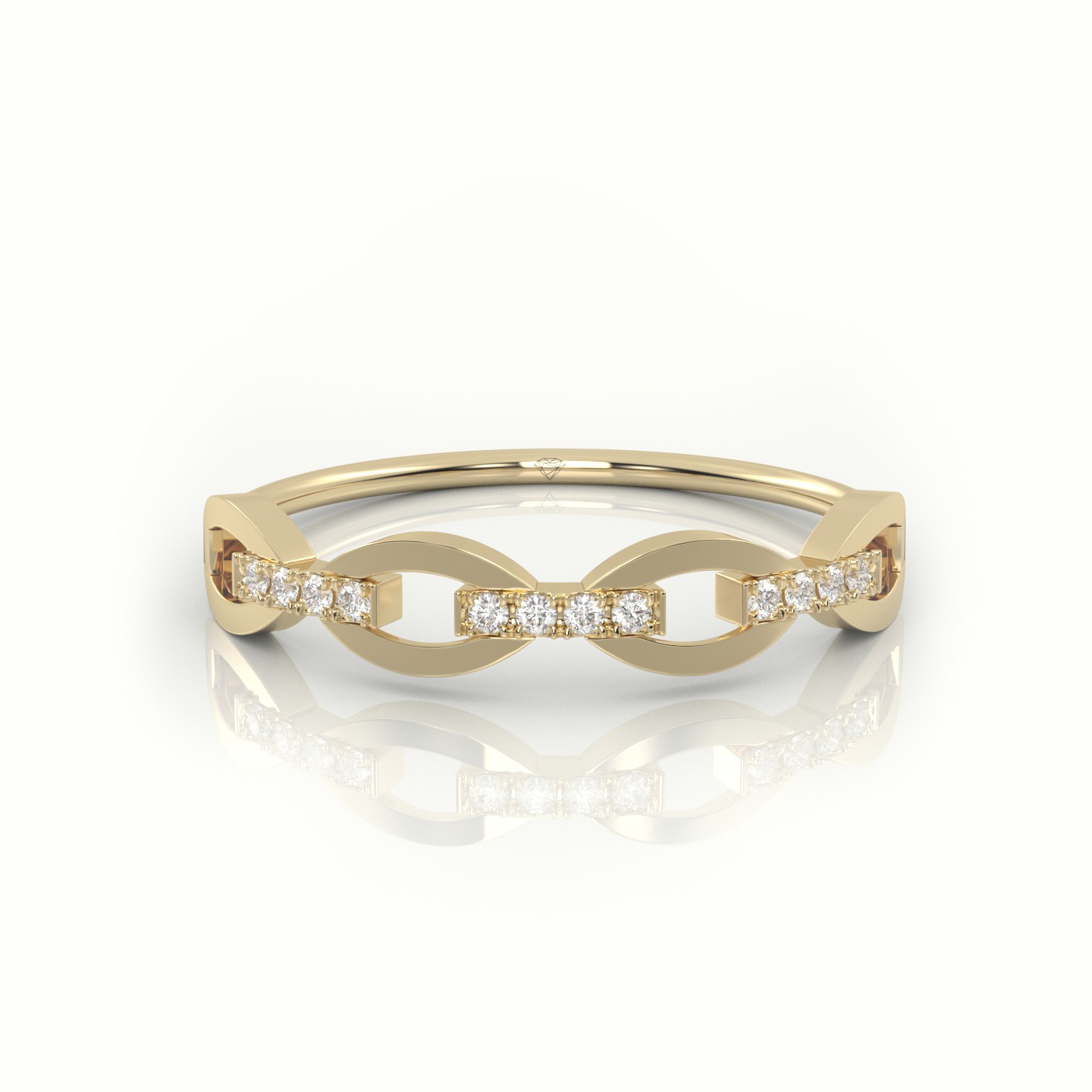 18k yellow gold  round cut diamond infinity style designer ring