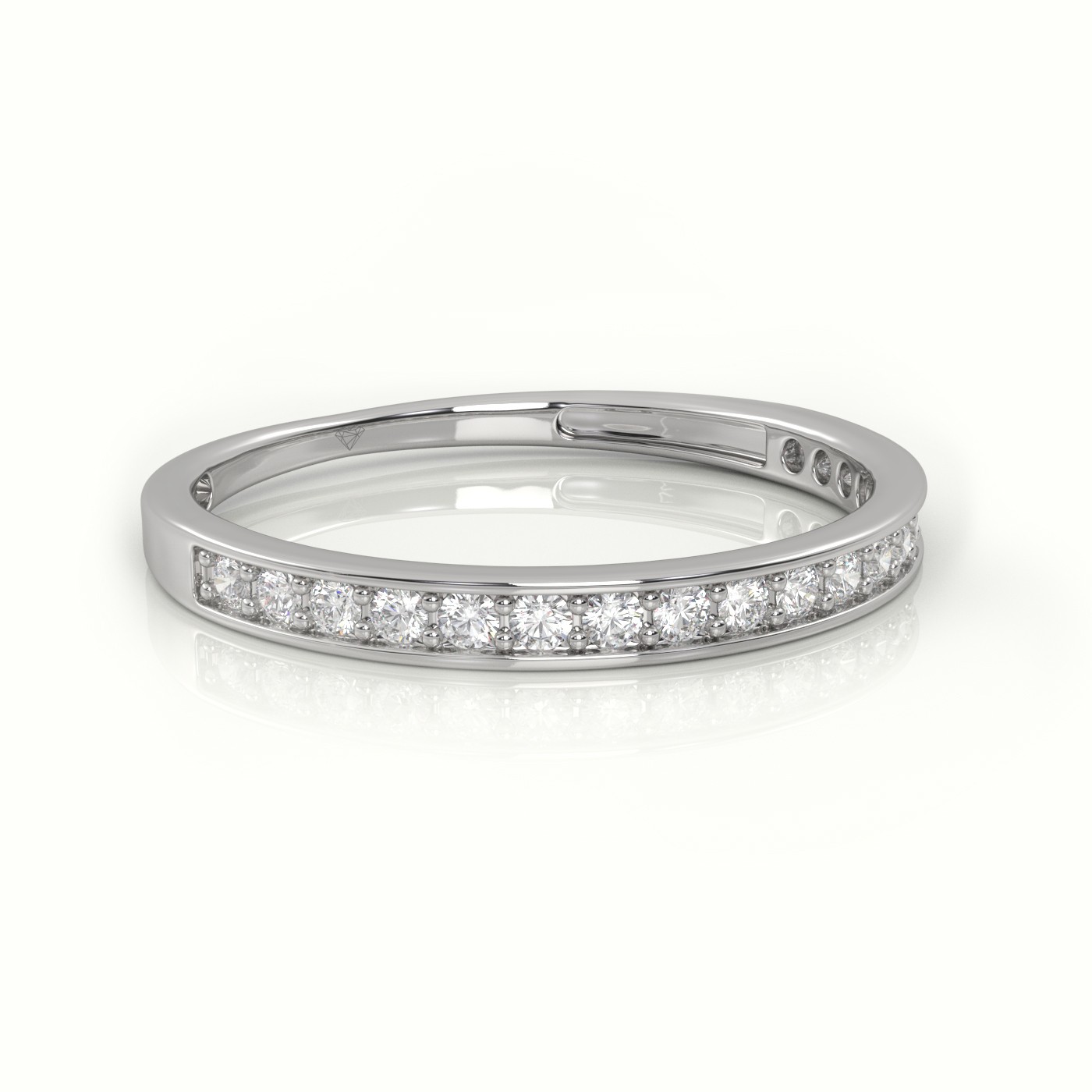 18k white gold  round cut diamond channel setting half eternity wedding band Photos & images