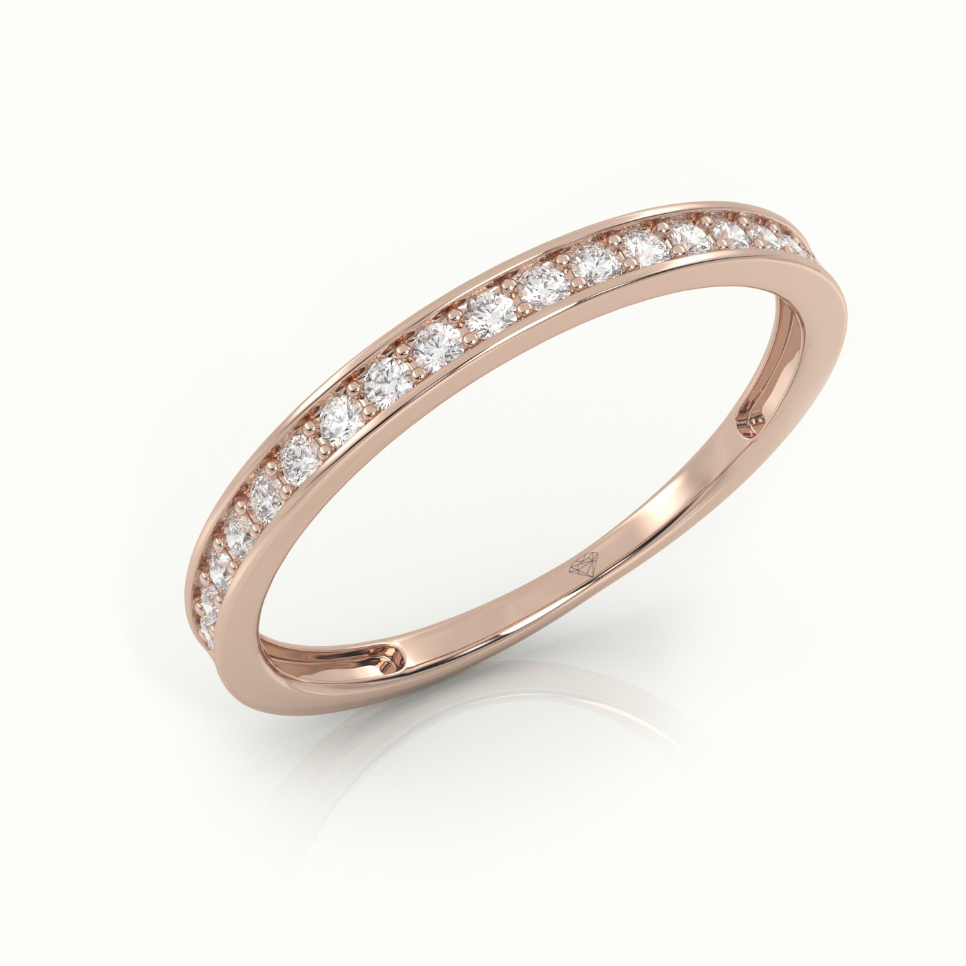 18k rose gold  round cut diamond channel setting half eternity wedding band Photos & images