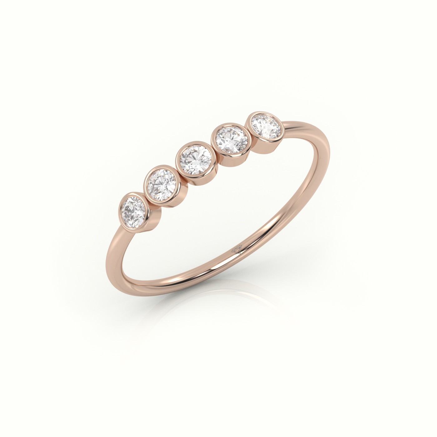 18k rose gold  round cut diamond bezel setting designer ring Photos & images