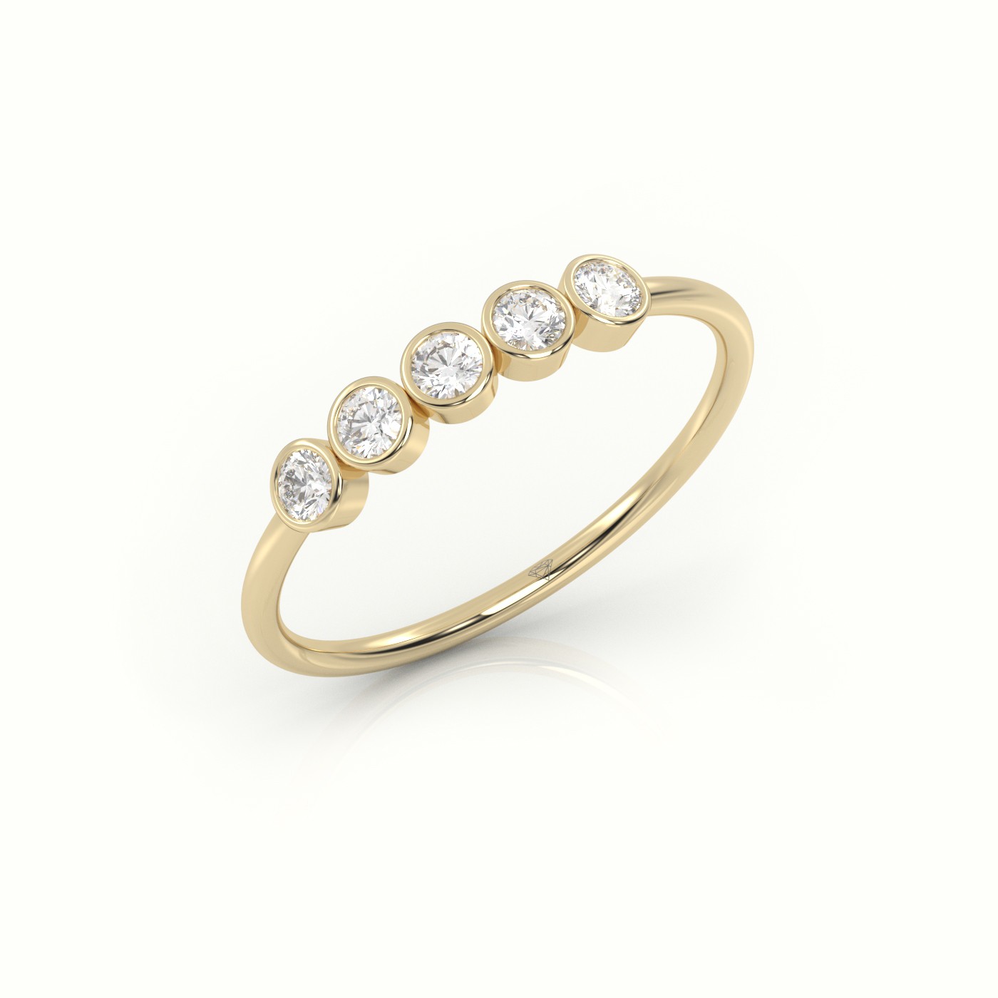18k yellow gold  round cut diamond bezel setting designer ring Photos & images