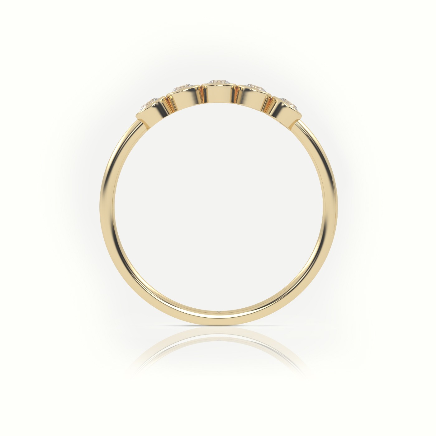 18k yellow gold  round cut diamond bezel setting designer ring Photos & images