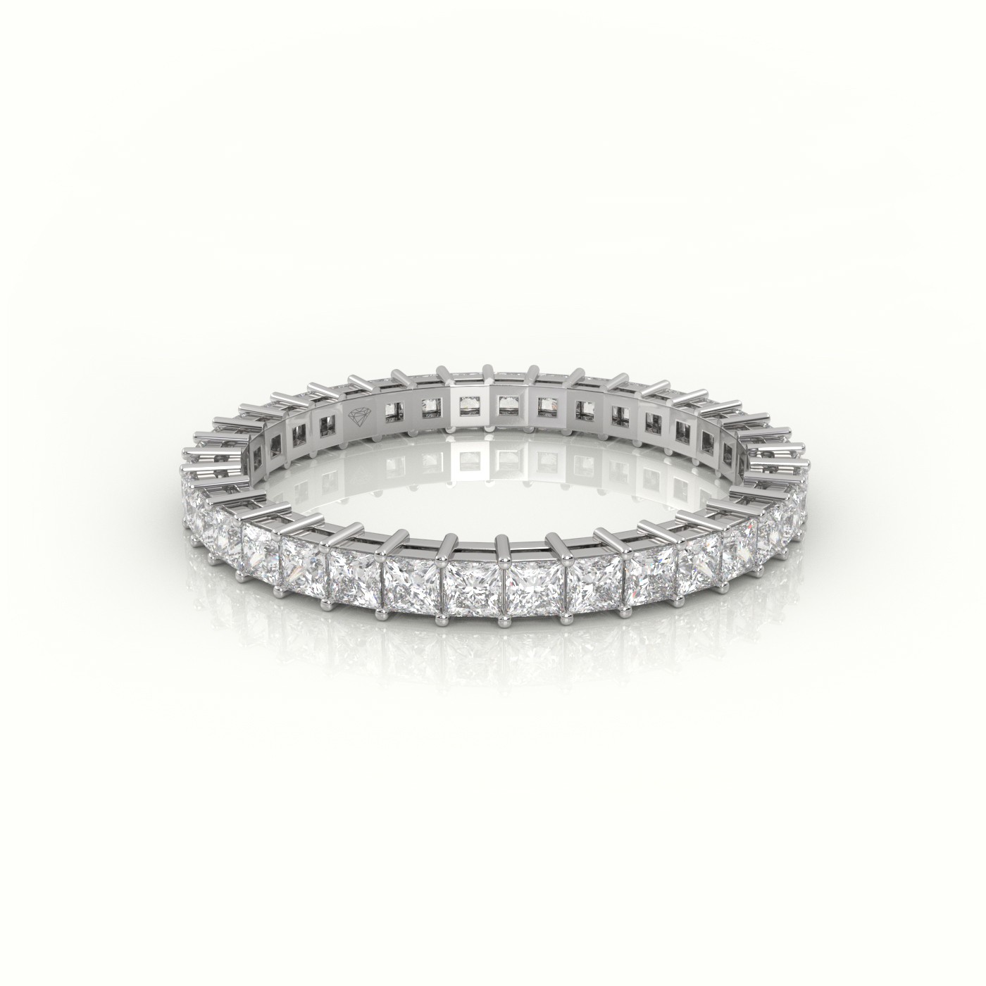 18k white gold  princess cut diamond bar setting eternity wedding band Photos & images