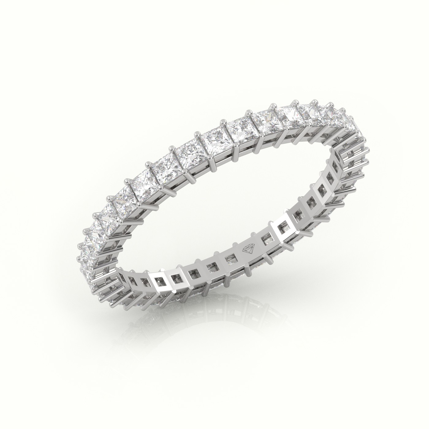 18k white gold  princess cut diamond bar setting eternity wedding band Photos & images