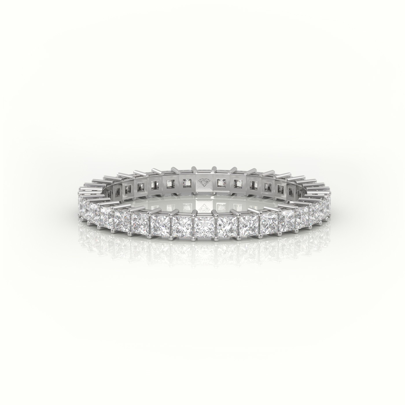 18k white gold  princess cut diamond bar setting eternity wedding band