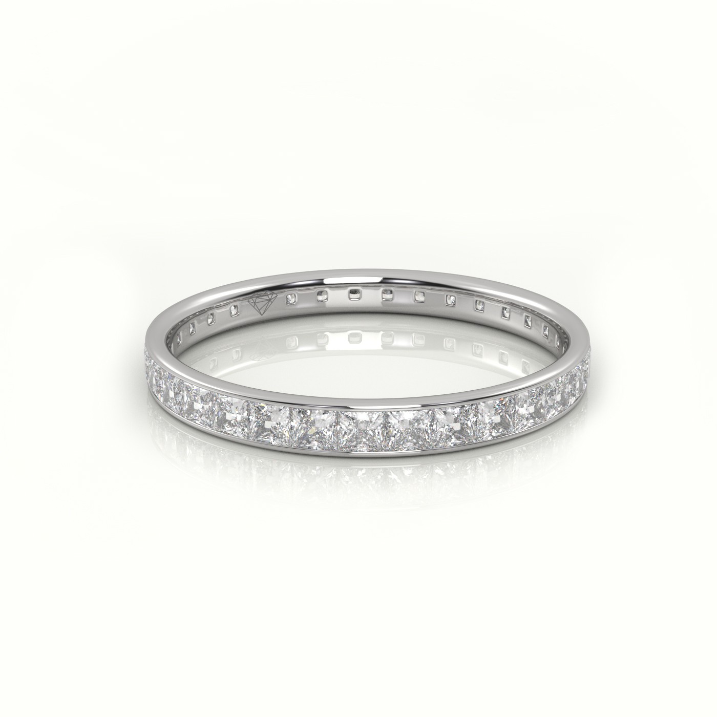 18k white gold  princess cut diamond channel setting eternity wedding band Photos & images