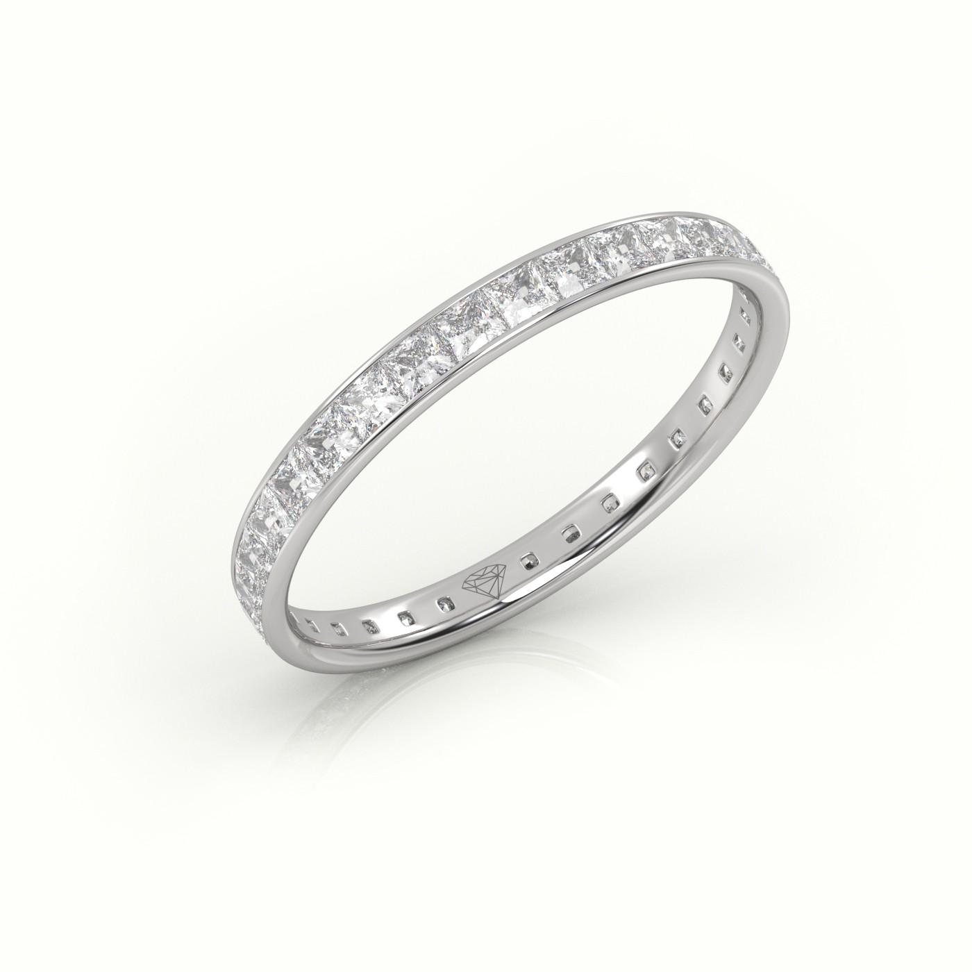 18k white gold  princess cut diamond channel setting eternity wedding band Photos & images