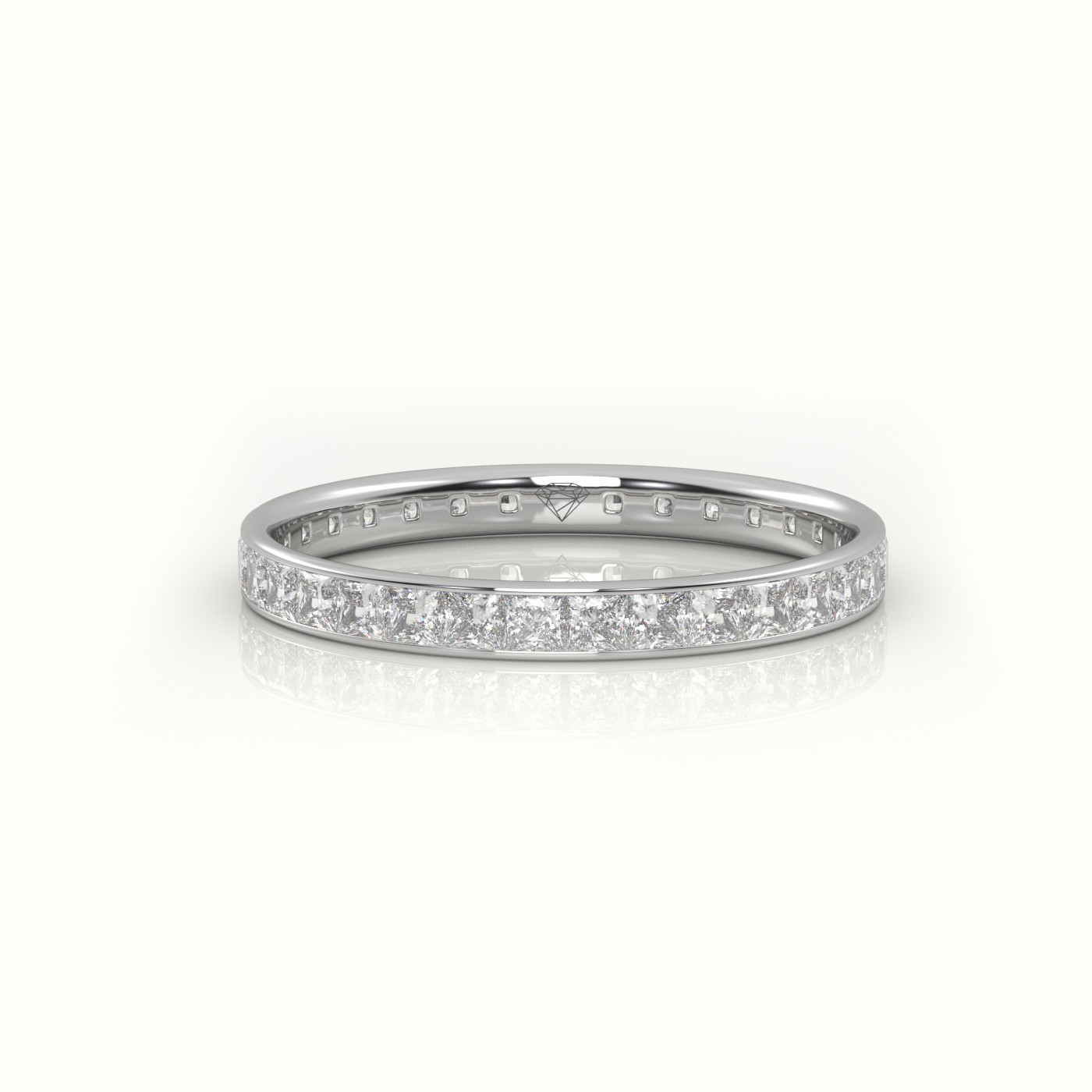 18k white gold  princess cut diamond channel setting eternity wedding band