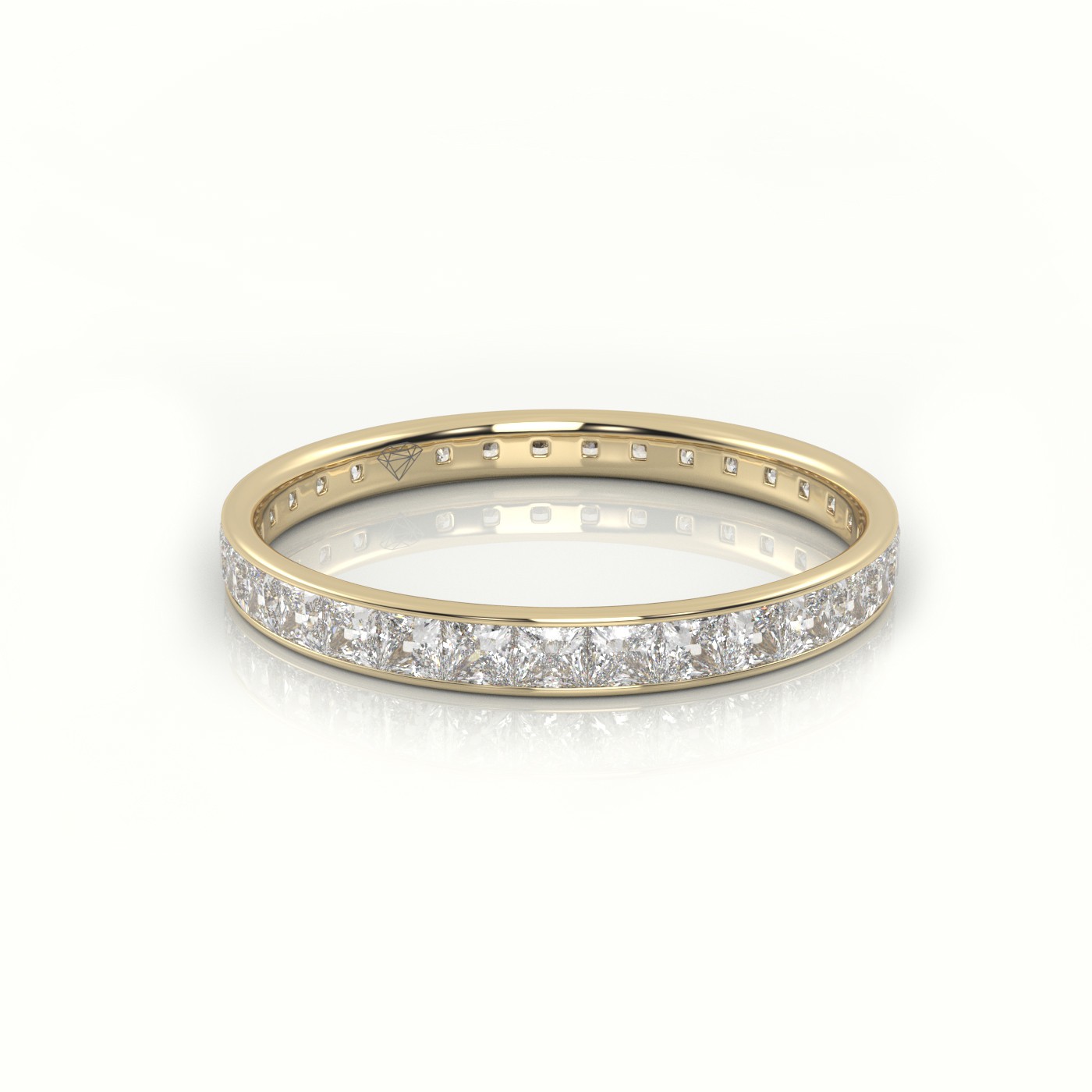 18k yellow gold  princess cut diamond channel setting eternity wedding band Photos & images