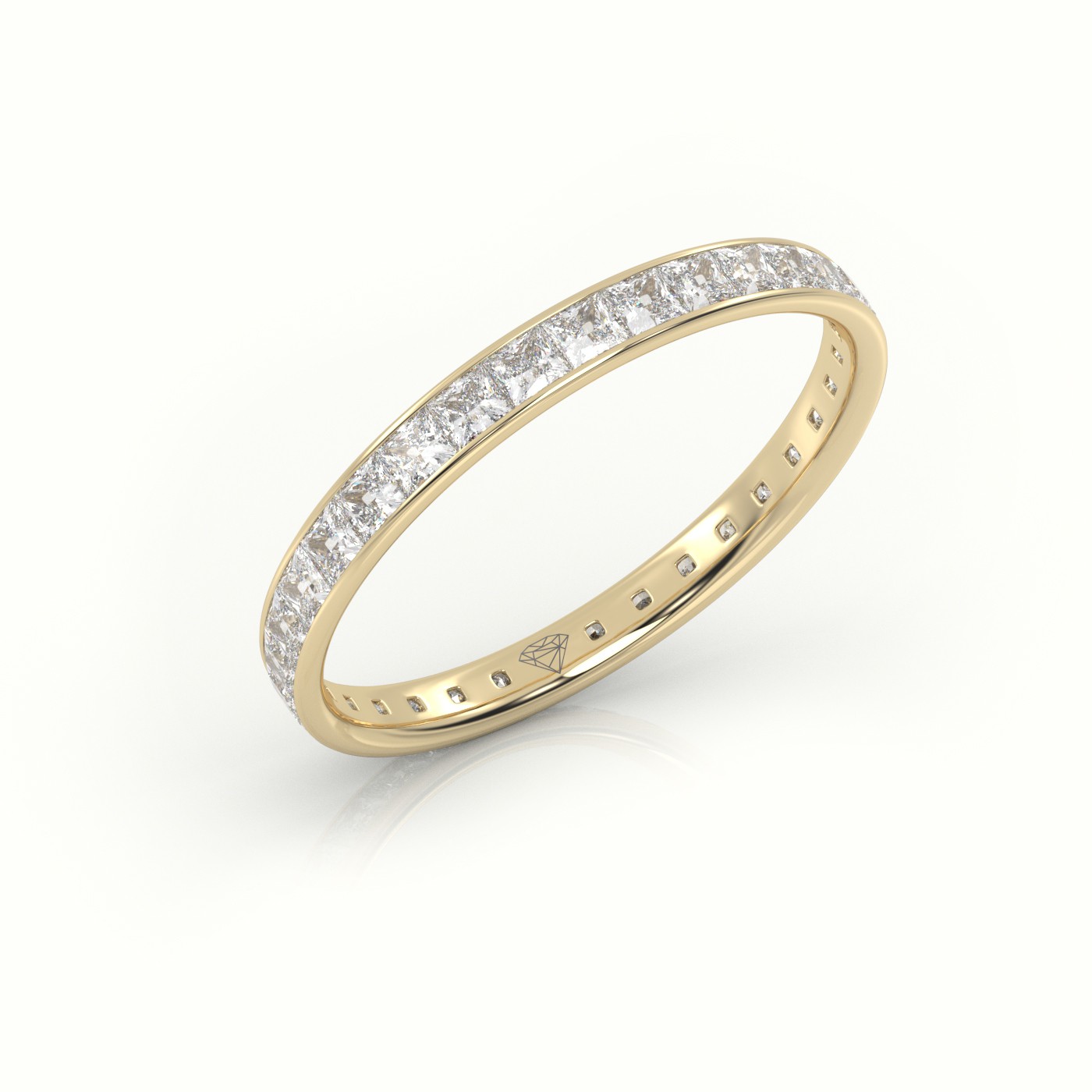 18k yellow gold  princess cut diamond channel setting eternity wedding band Photos & images