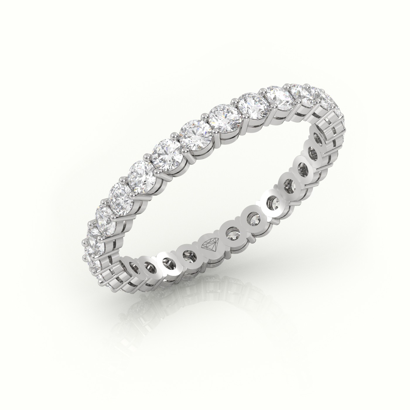 18k white gold  round cut diamond shared prongs eternity wedding band Photos & images