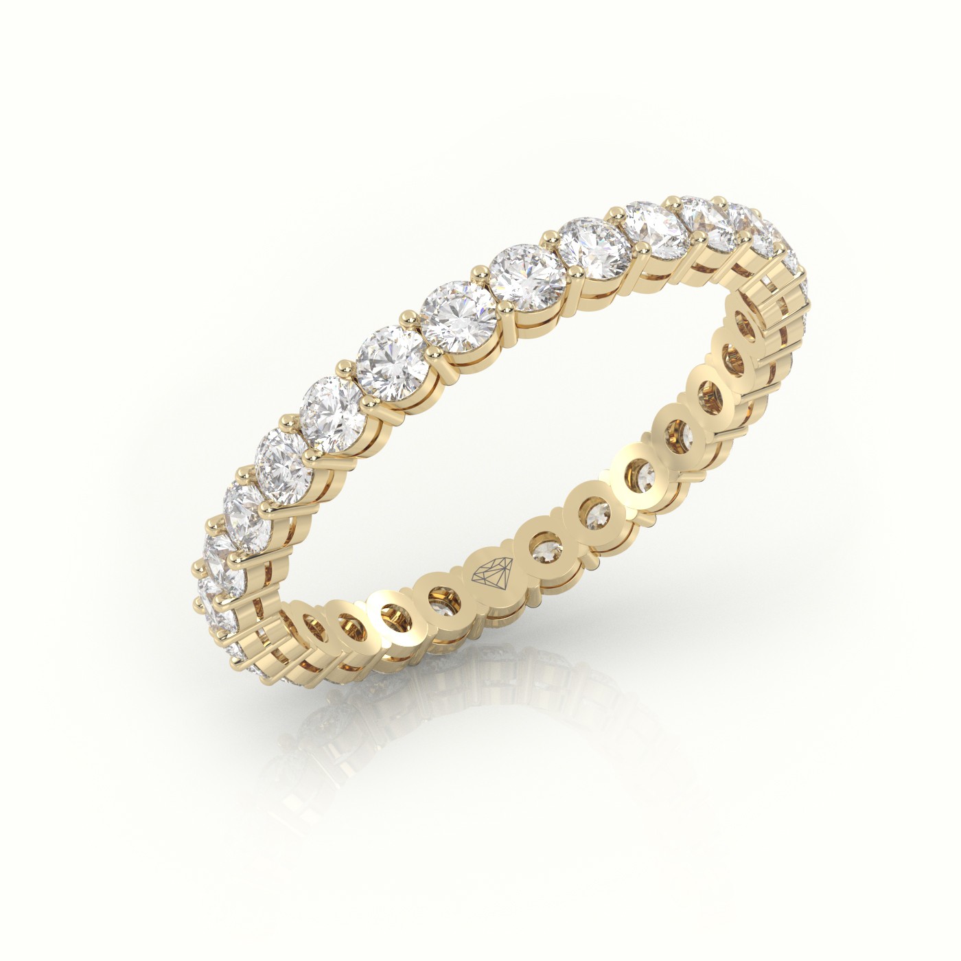 18k yellow gold  round cut diamond shared prongs eternity wedding band Photos & images