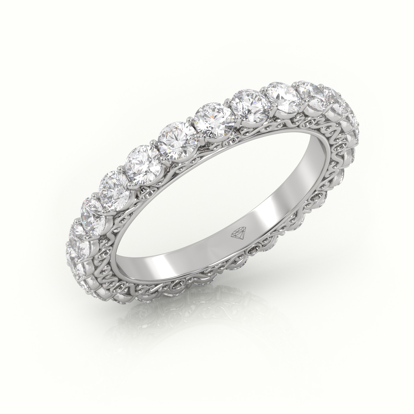 18k white gold  round cut diamond low dome basket eternity wedding band Photos & images