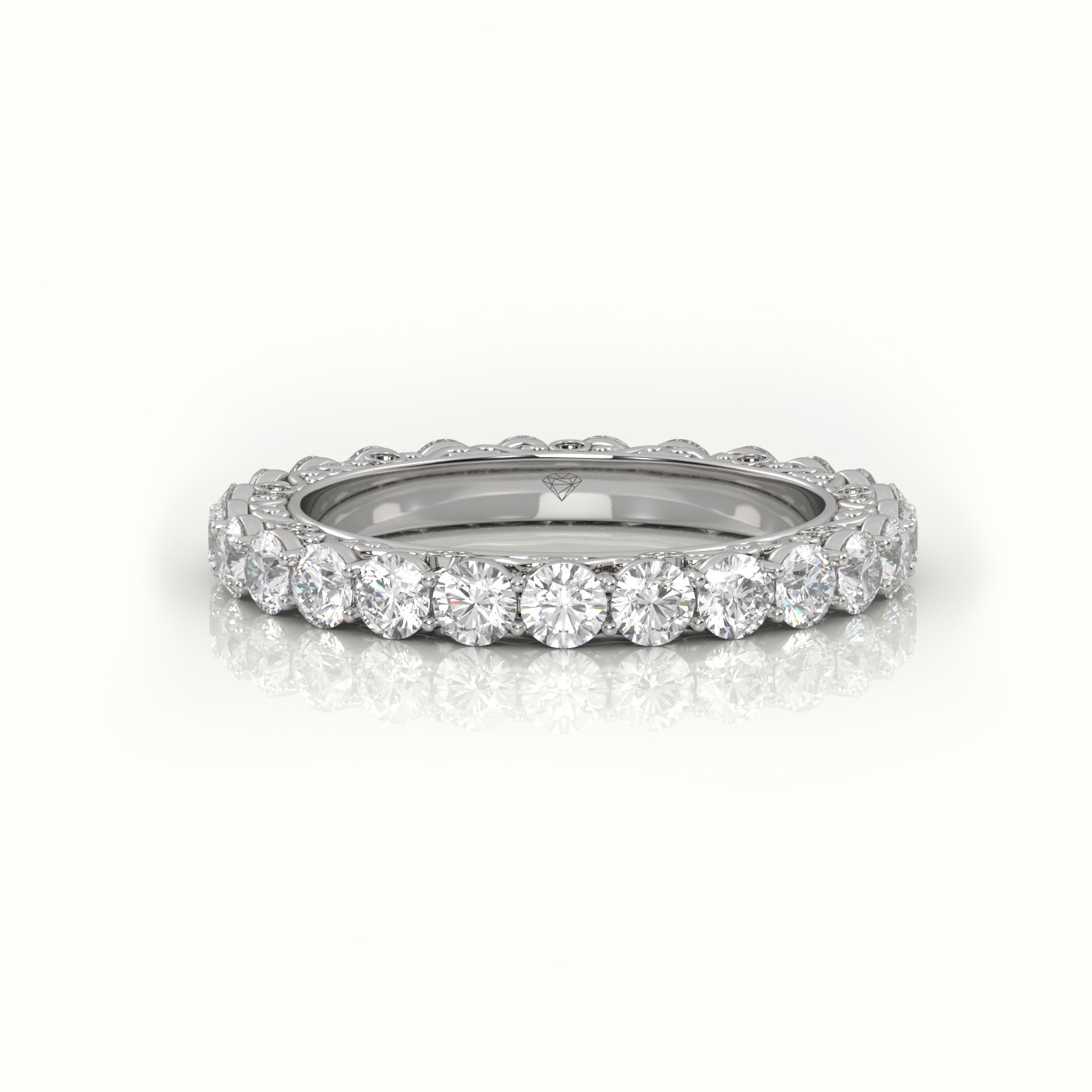 18k white gold  round cut diamond low dome basket eternity wedding band