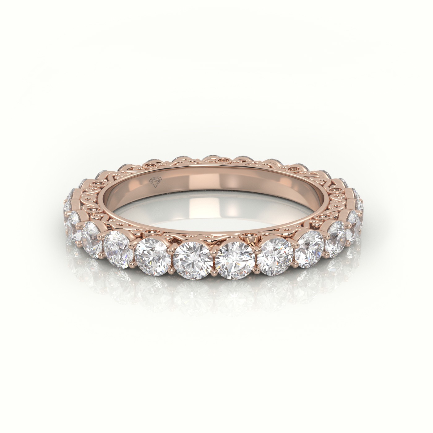 18k rose gold  round cut diamond low dome basket eternity wedding band Photos & images