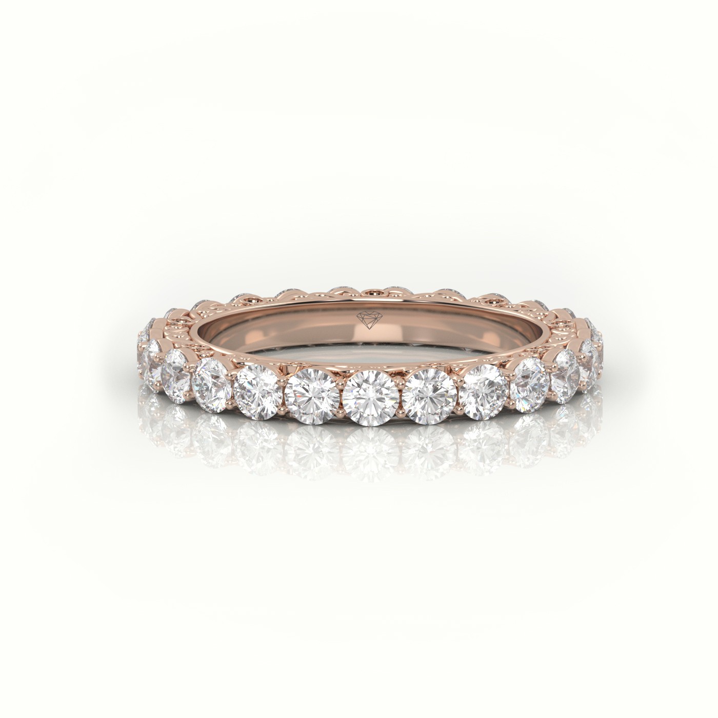 18k rose gold  round cut diamond low dome basket eternity wedding band