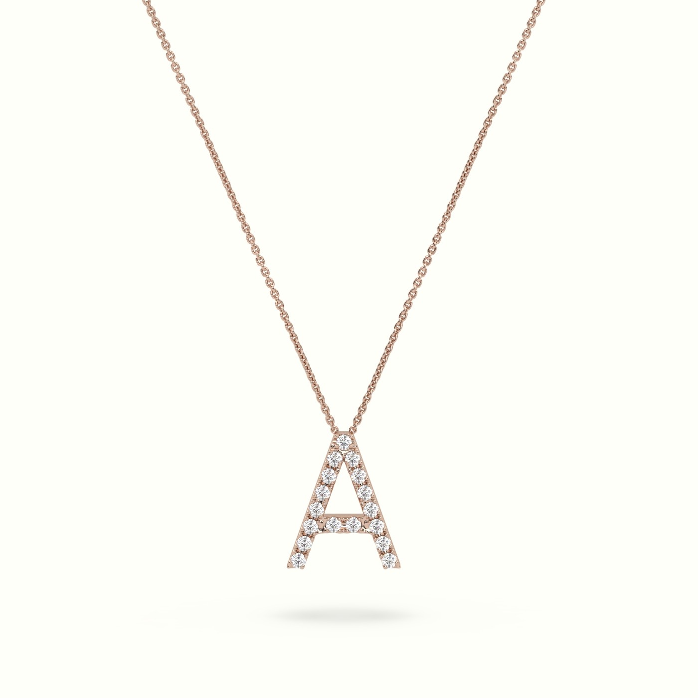 18k rose gold  round cut diamonds “a” initials monogram alphabet pendant