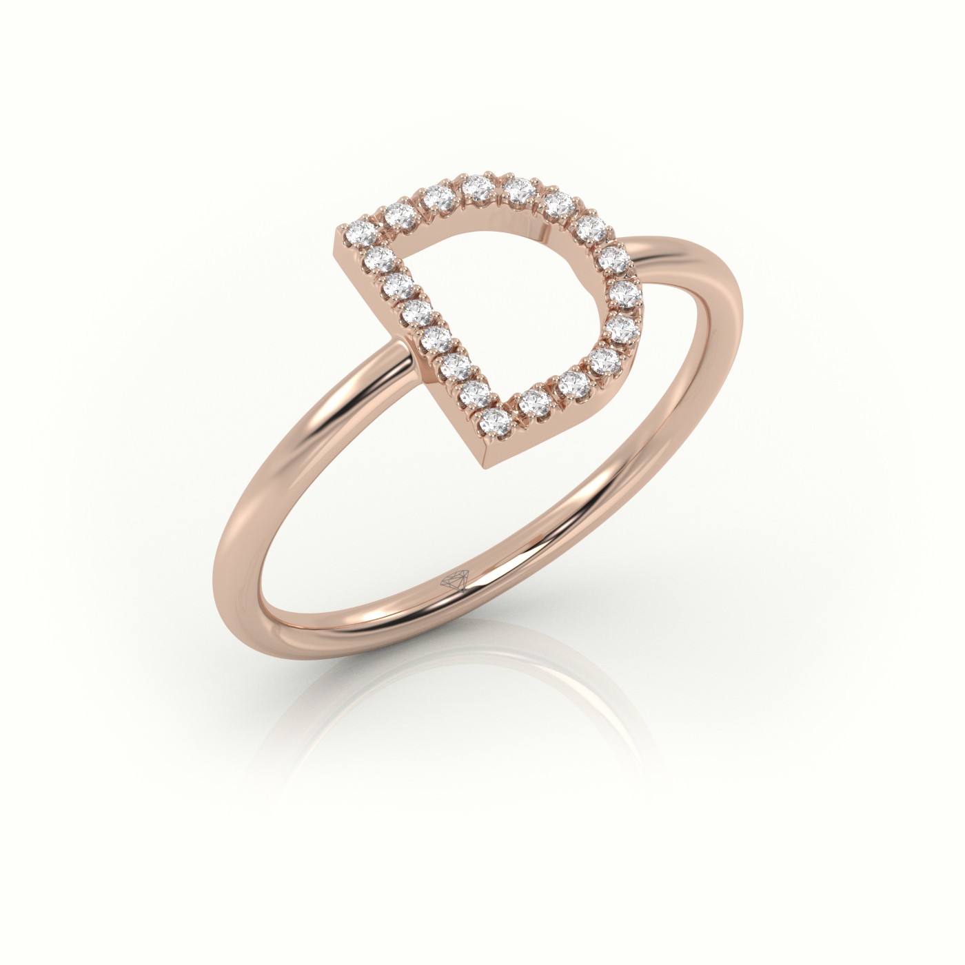 18k rose gold  round cut diamonds “d” initials monogram alphabet ring Photos & images