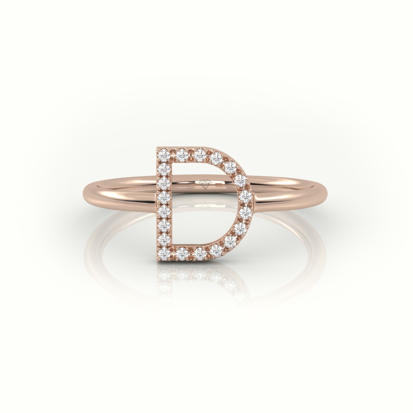 18k rose gold  round cut diamonds “d” initials monogram alphabet ring