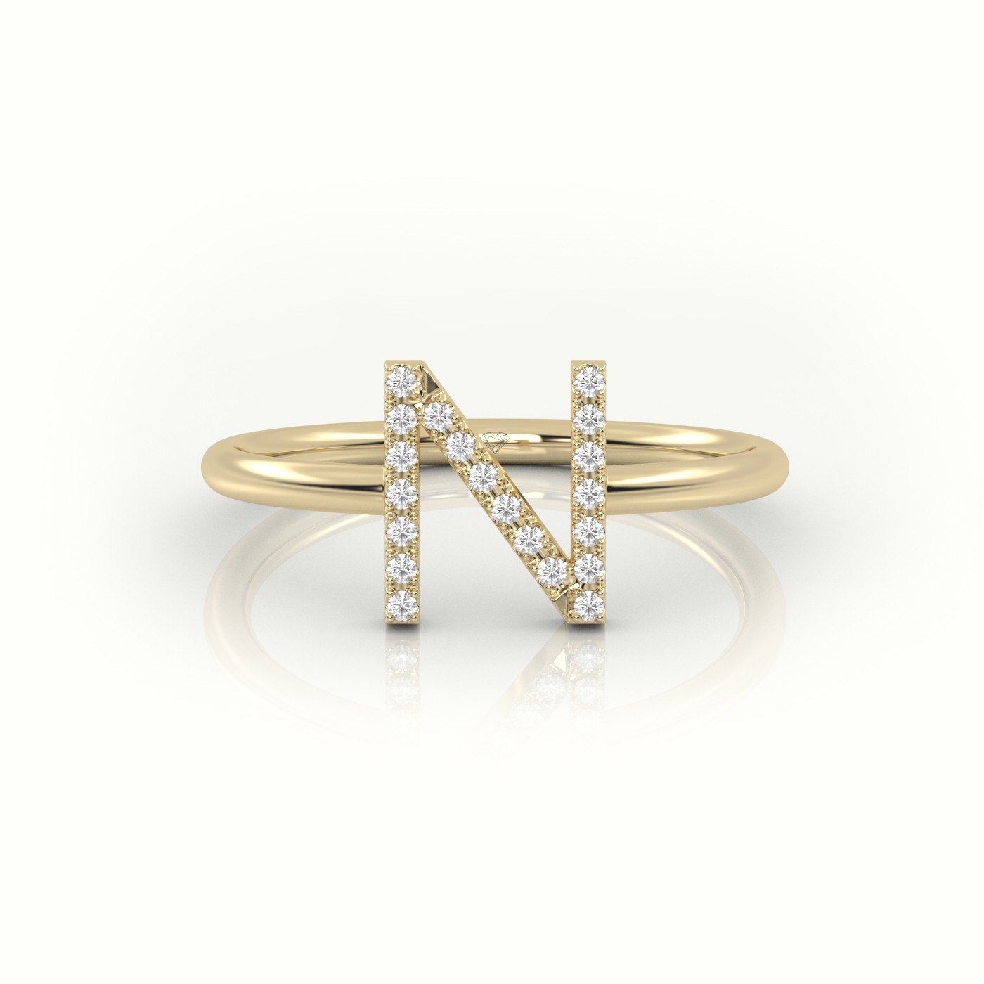 18k yellow gold  round cut diamonds “n” initials monogram alphabet ring