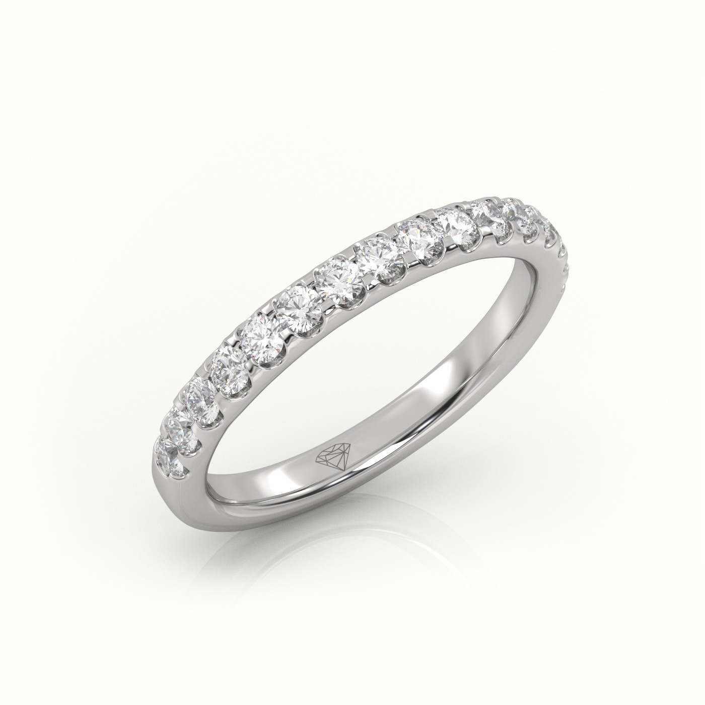 18k white gold  round cut diamonds scallop setting eternity wedding band Photos & images
