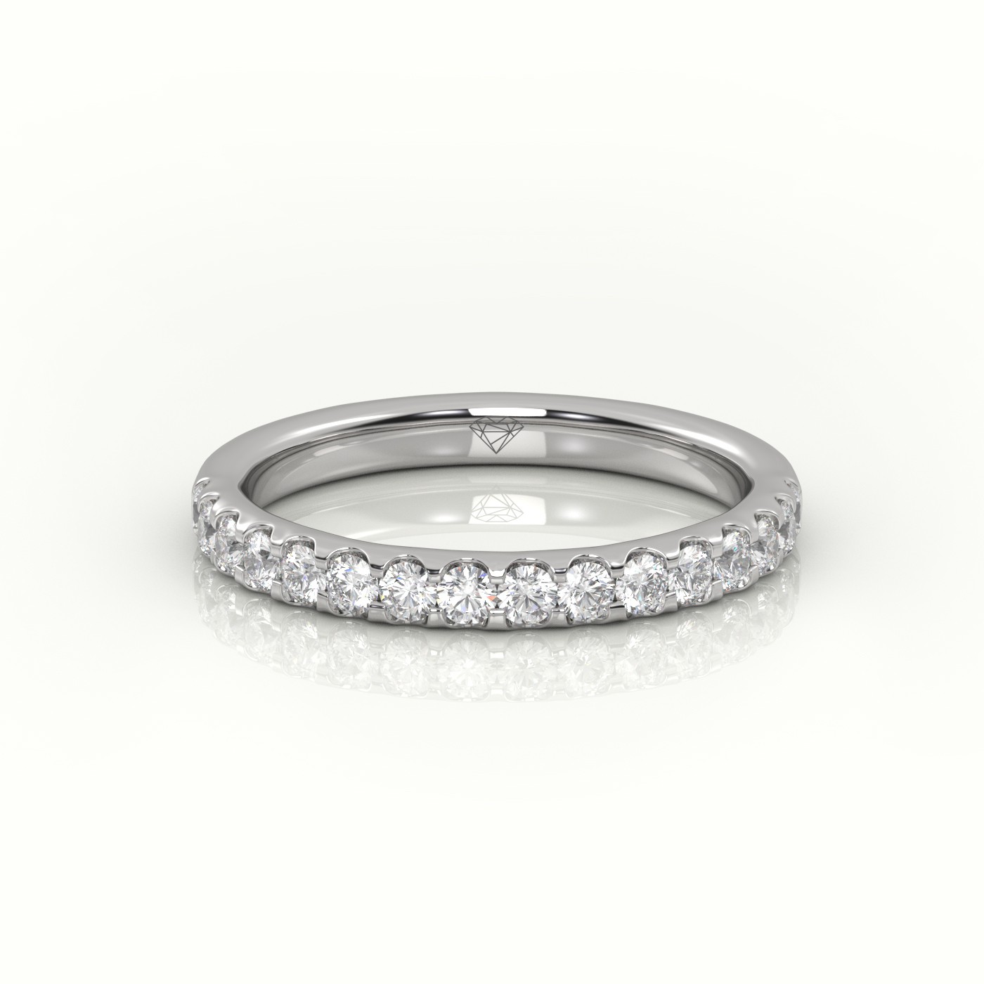 18k white gold  round cut diamonds scallop setting eternity wedding band