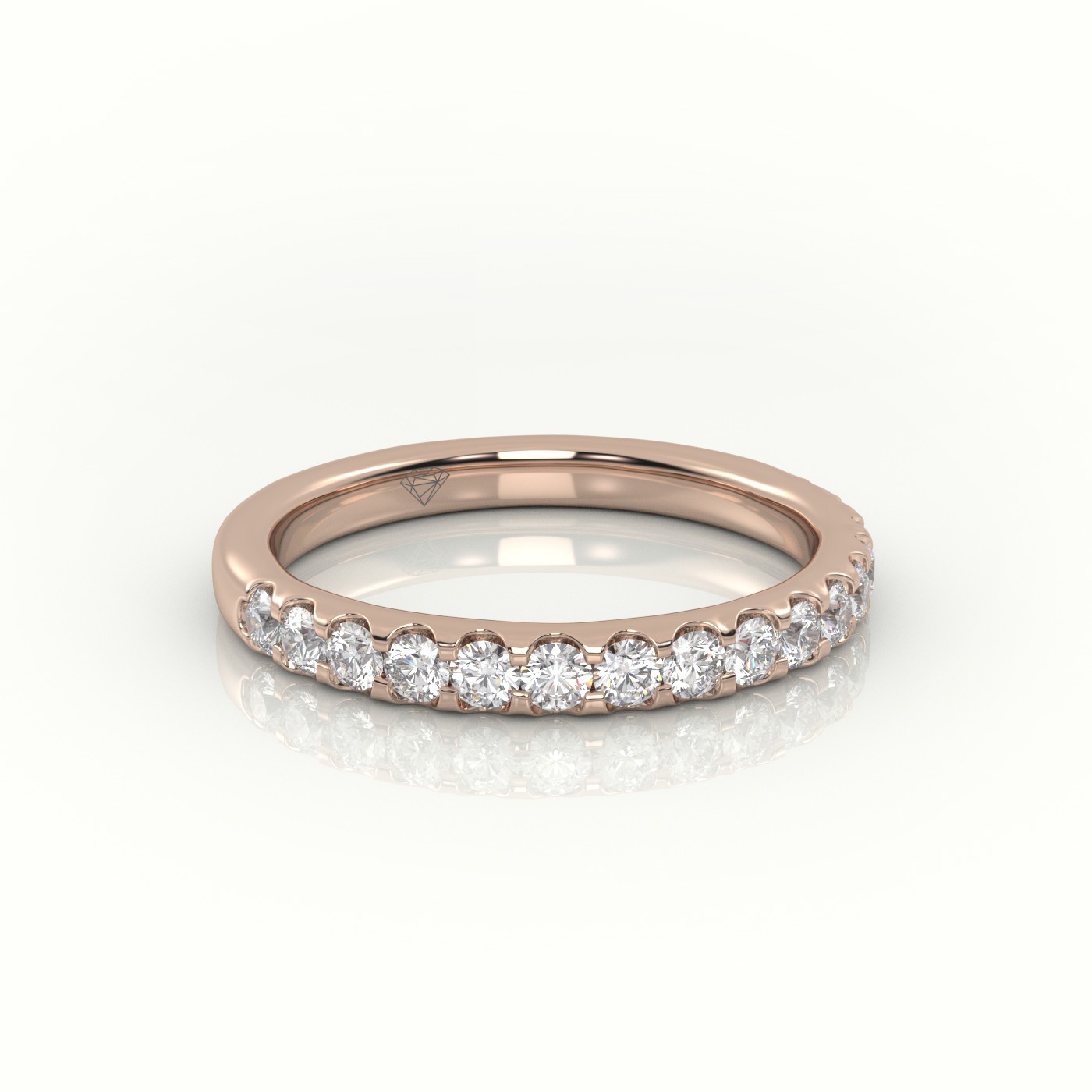 18k rose gold  round cut diamonds scallop setting eternity wedding band Photos & images
