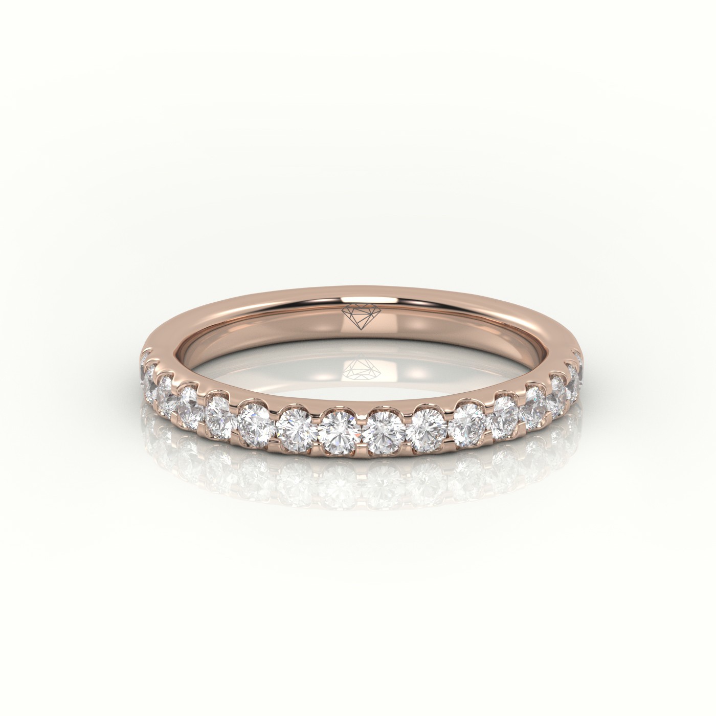 18k rose gold  round cut diamonds scallop setting eternity wedding band