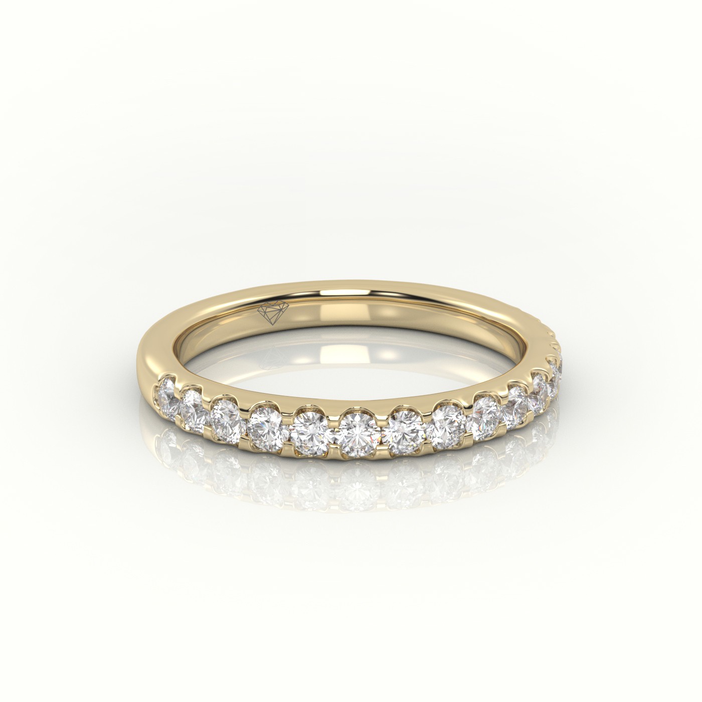 18k yellow gold  round cut diamonds scallop setting eternity wedding band Photos & images